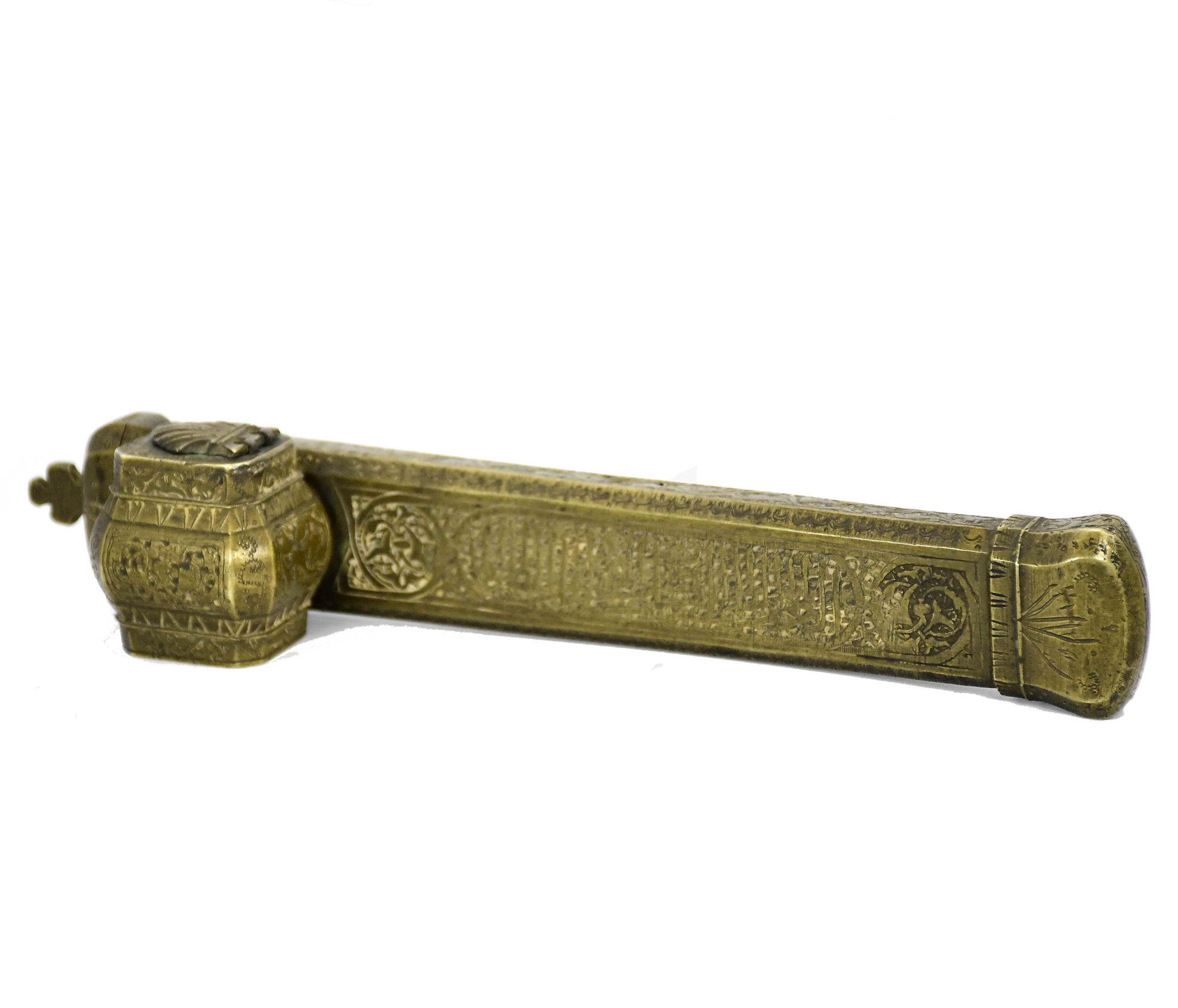 A Very Fine 19th Century Ottoman Brass Qalamdan Divit Traveling Inkwell Pen Case