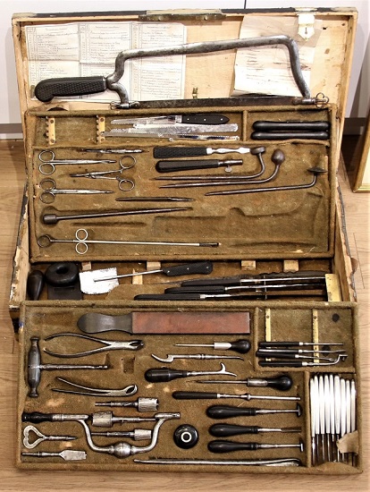 A three-plates maritime surgical set, mostly by Carter in Paris, circa 1820