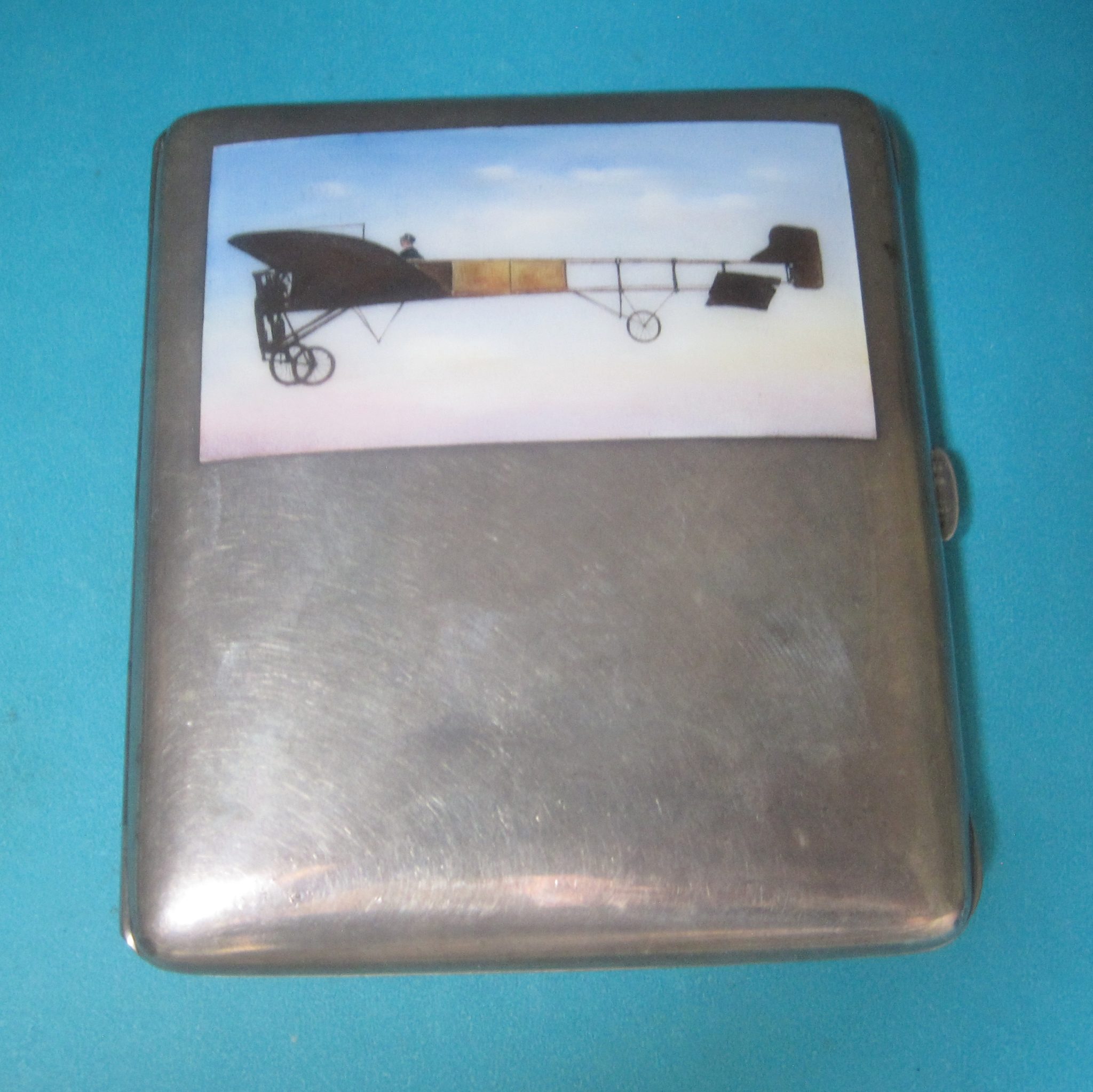 C1909 Silver Cigarette Case with Bleriot Monoplane