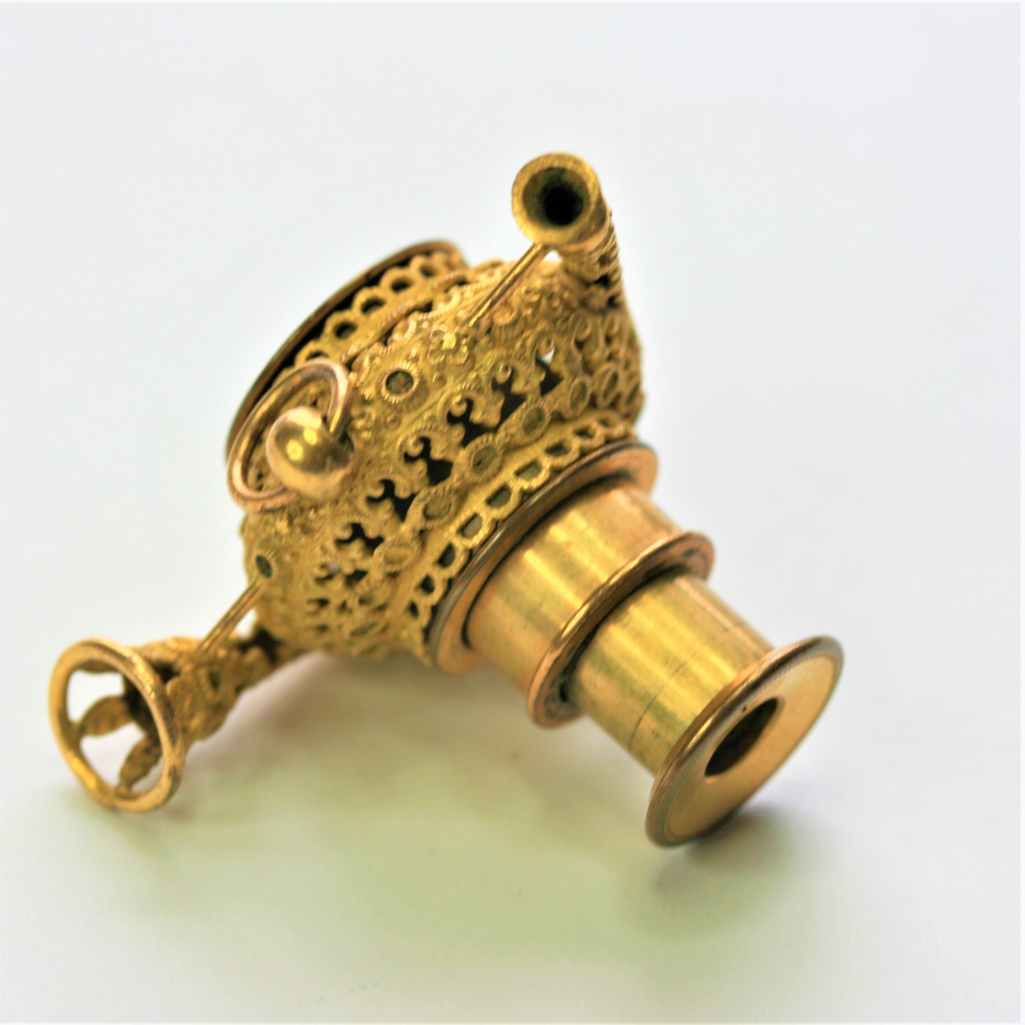 C1840 GILDED 2 DRAW SMALL POCKET  SPYGLASS TELESCOPE , GOOD IMAGE ,EXCELLENT CONDITION IN SHAPE OF A TRUMPET