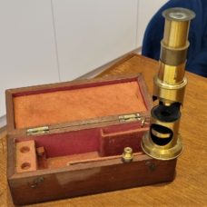An early student drum microscope in velvet-lined case, c. 1840