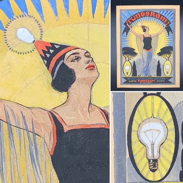 An original sketch for an advertising of the Tungsram light bulbs, by Richard Langner, ca. 1900-1905