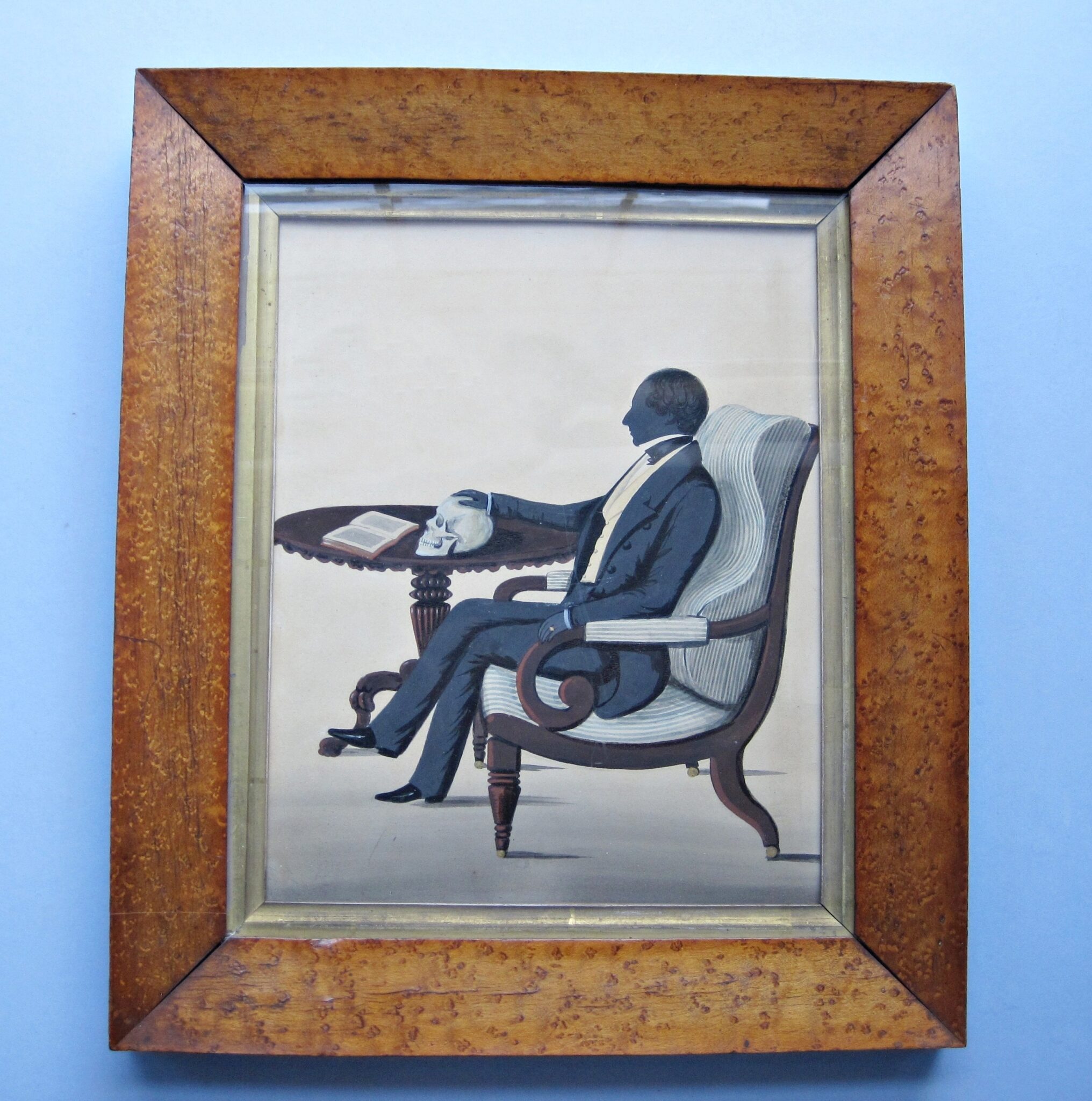 Framed C1830 Painted Silhouette of Doctor with Skull