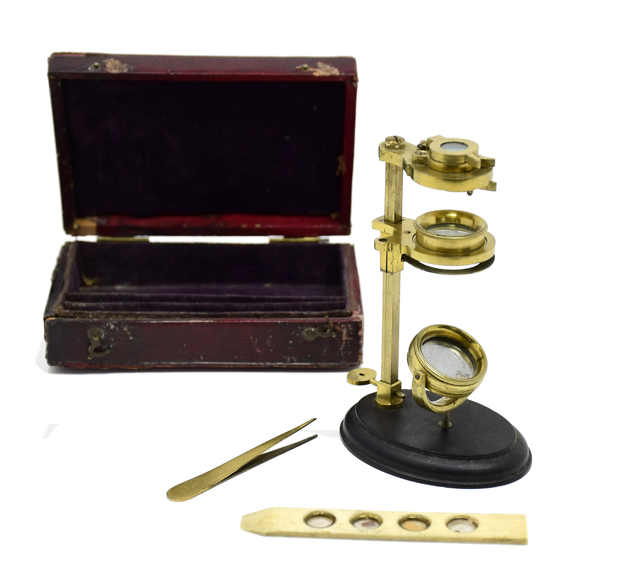 Fine Adams/Jones Botanical Microscope in Morocco Red Case With Dedication