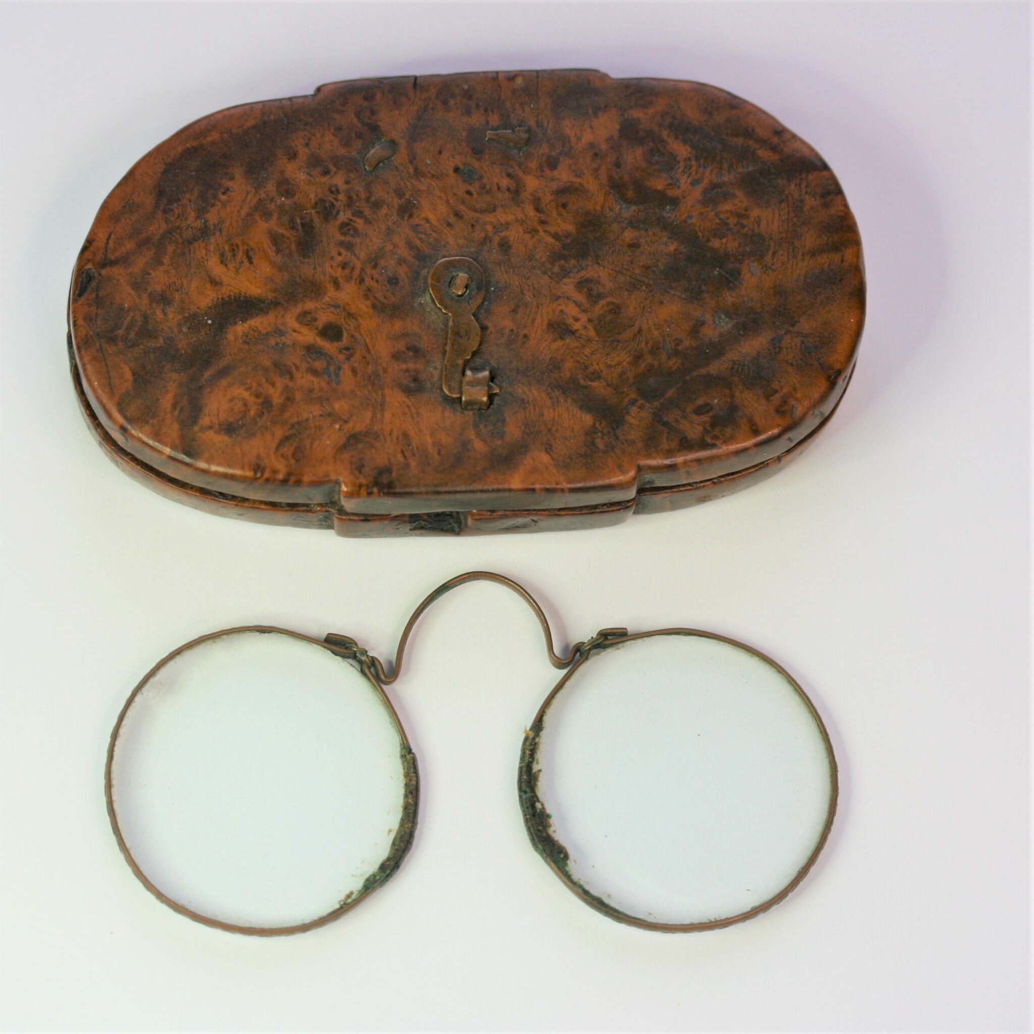 ANTIQUE DATED 1740 NUREMBERG SPECTACLES WITH CASE, EMBOSSED CLEARLY AROUND RIM   FOR SALE