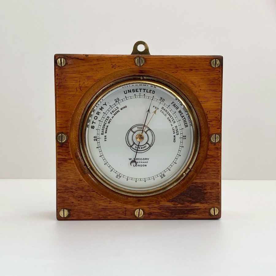 Late Victorian Oak Cased The Life-Buoy Aneroid Barometer by Dollond, London