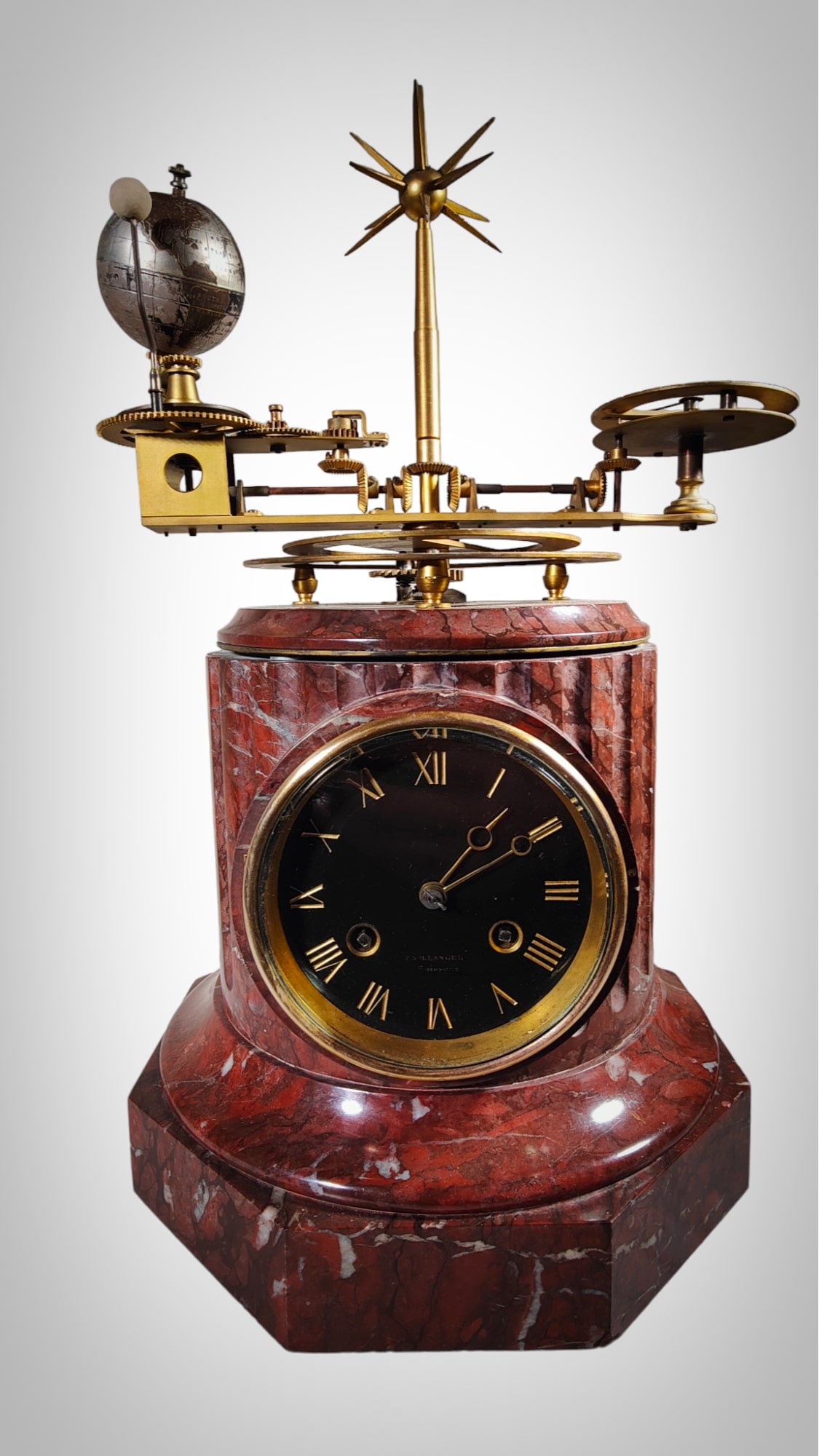 French Planetary Clock In Golden Brass And Tellurium Marble, Planetarium