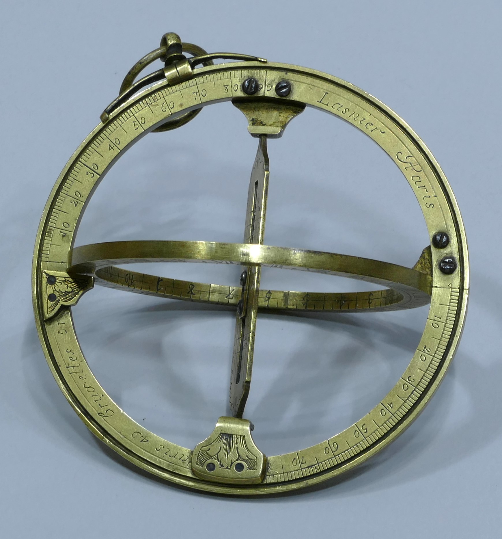 Brass equatorial ring with two circles signed Lasnier à Paris