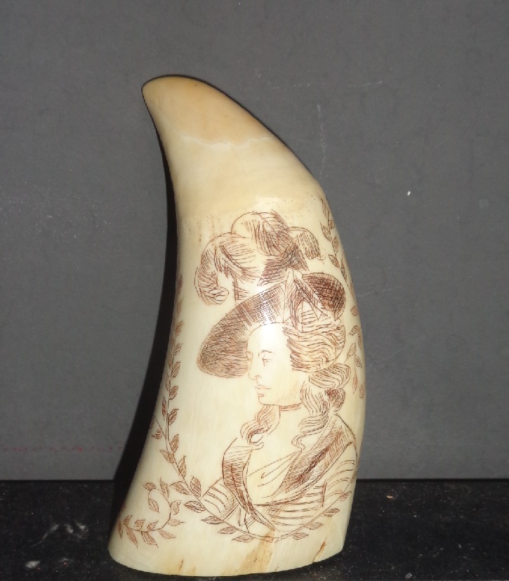 Beautiful engraved sperm whale tooth 19th century