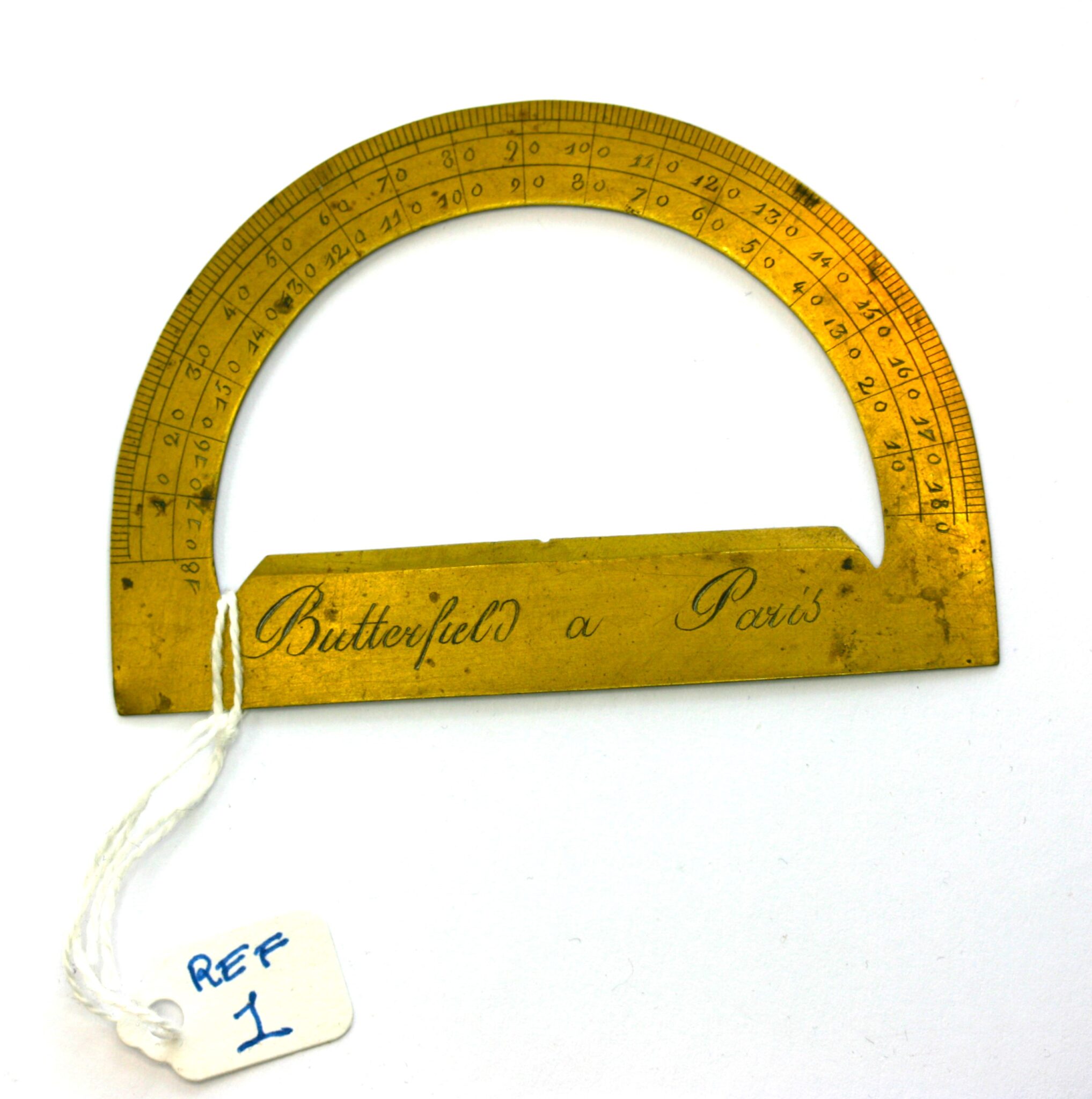 BUTTERFIELD BRASS PROTRACTOR 17th CENTURY , DIAMETER 3.5 IN. GOOD COND.