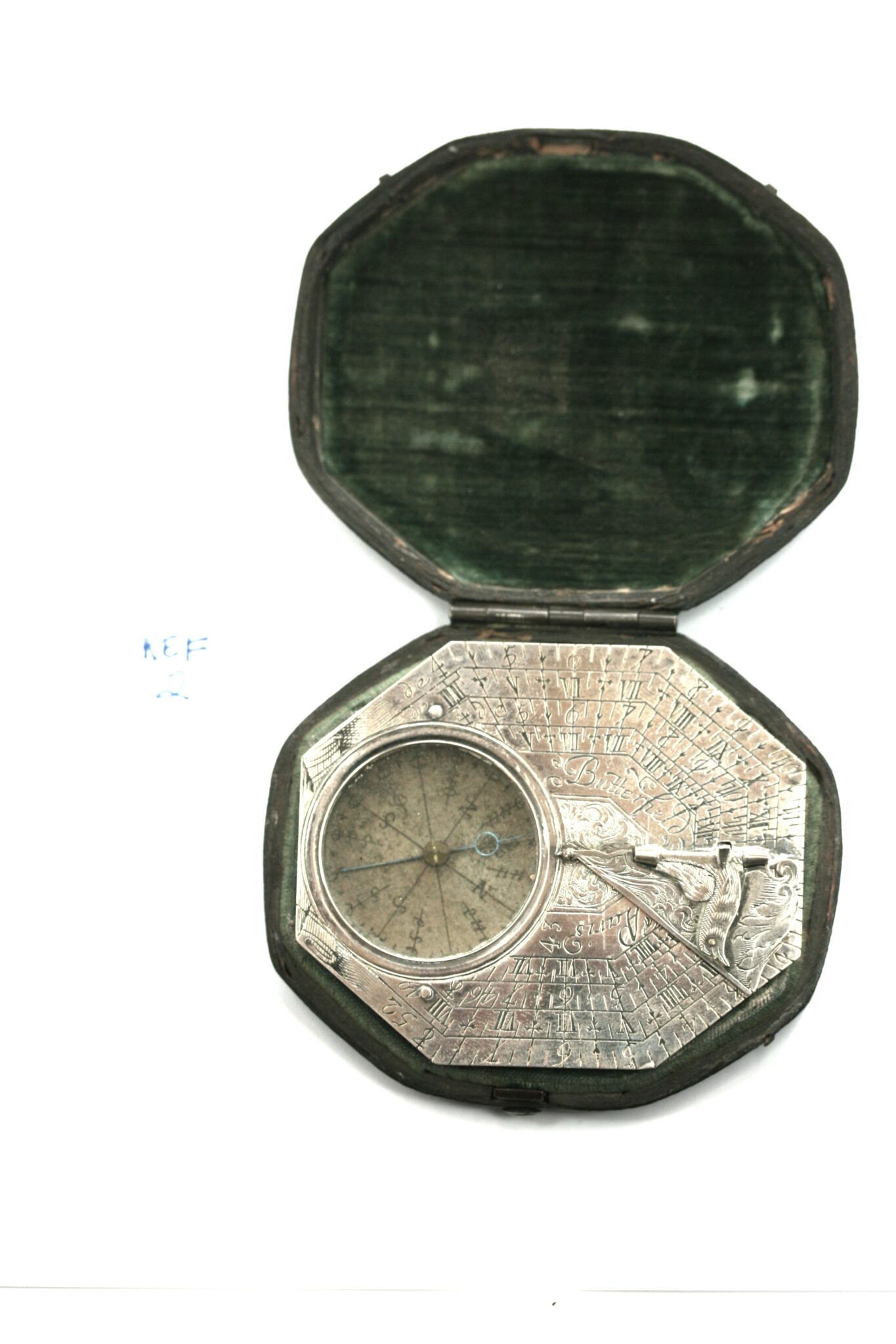 17tH CENTURY SILVER BUTTERFIELD SUNDIAL  COMPASS WITH SHAGREEN CASE