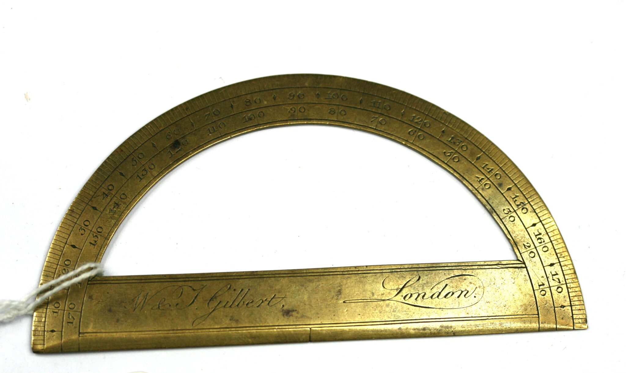 W & T GILBERT BRASS PROTRACTOR,  (1781-1844 ), 4 in. (152mm ) DIAMETER , GOOD COND.