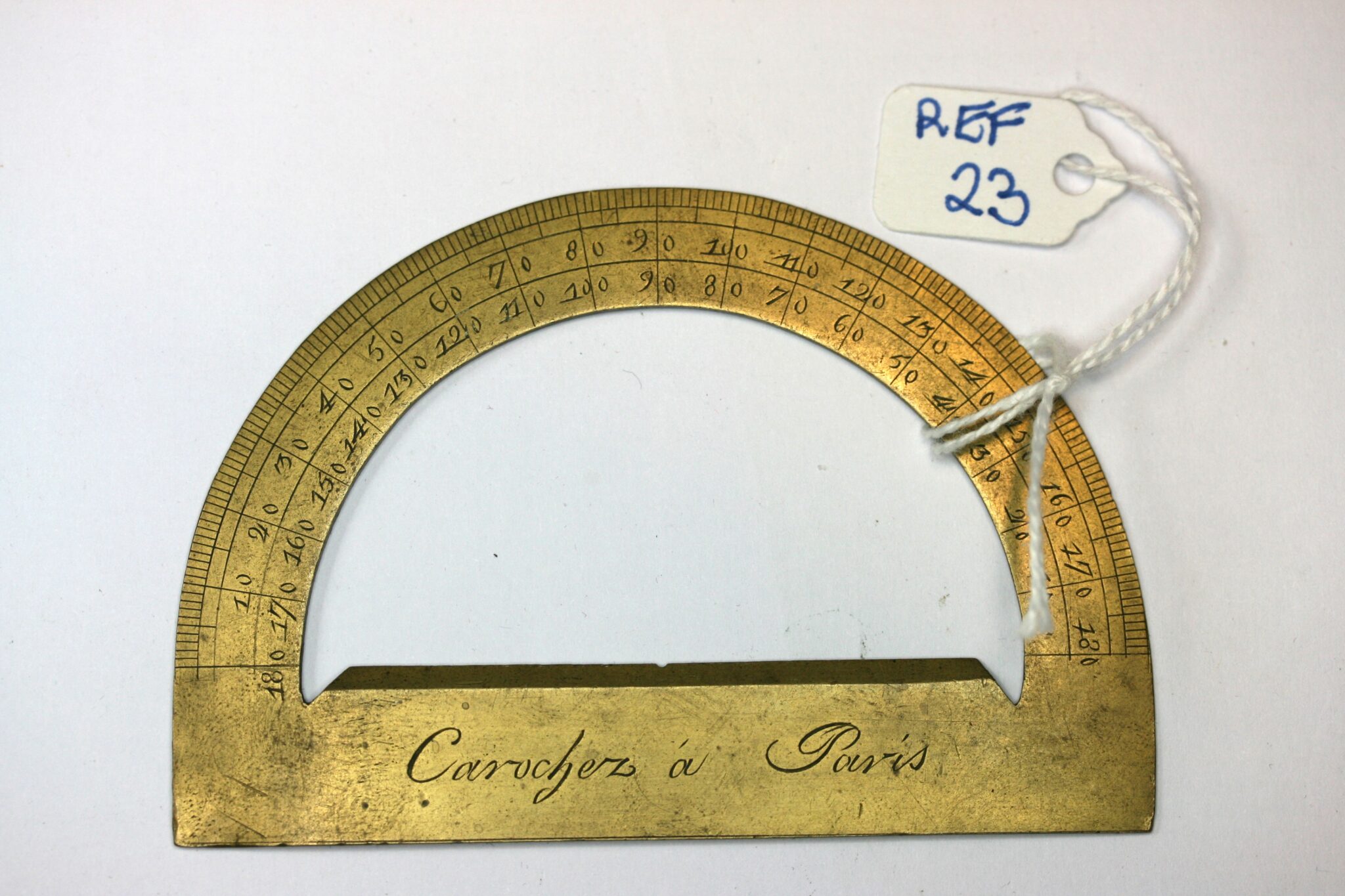 CAROCHEZ BRASS PROTRACTOR ,C 1780, DIAMETER 3.75 IN. ( 96mm ), GOOD COND.