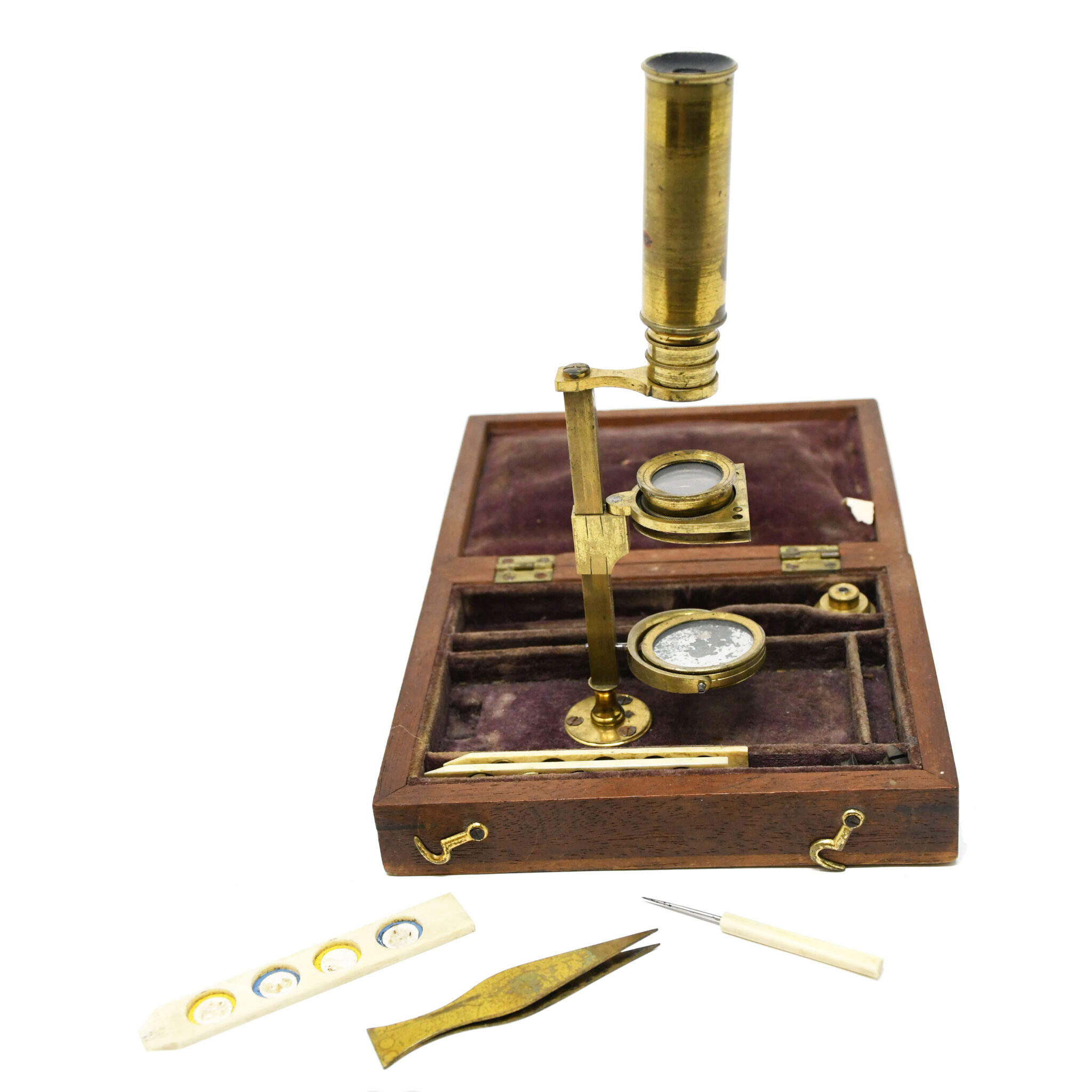 A fine first half 19th-century case-mounted pocket compound microscope