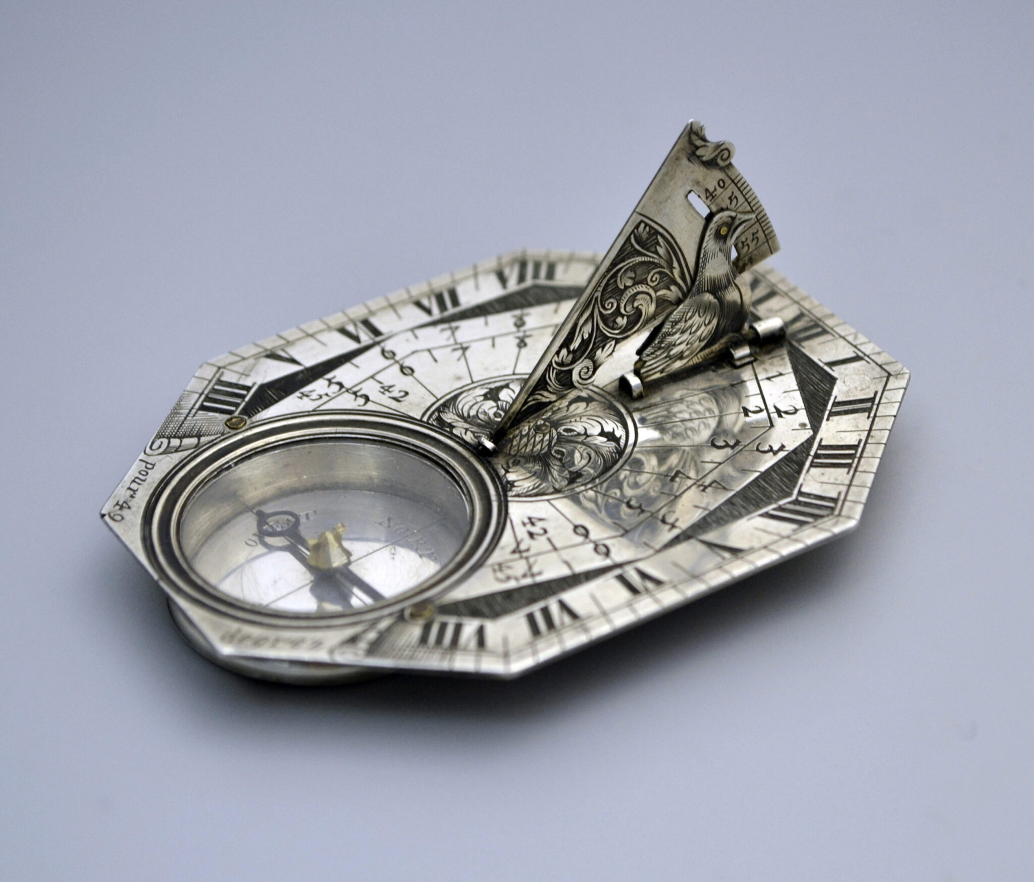 Exquisite silver sundial by Pierre Sevin hallmarked 1681-84