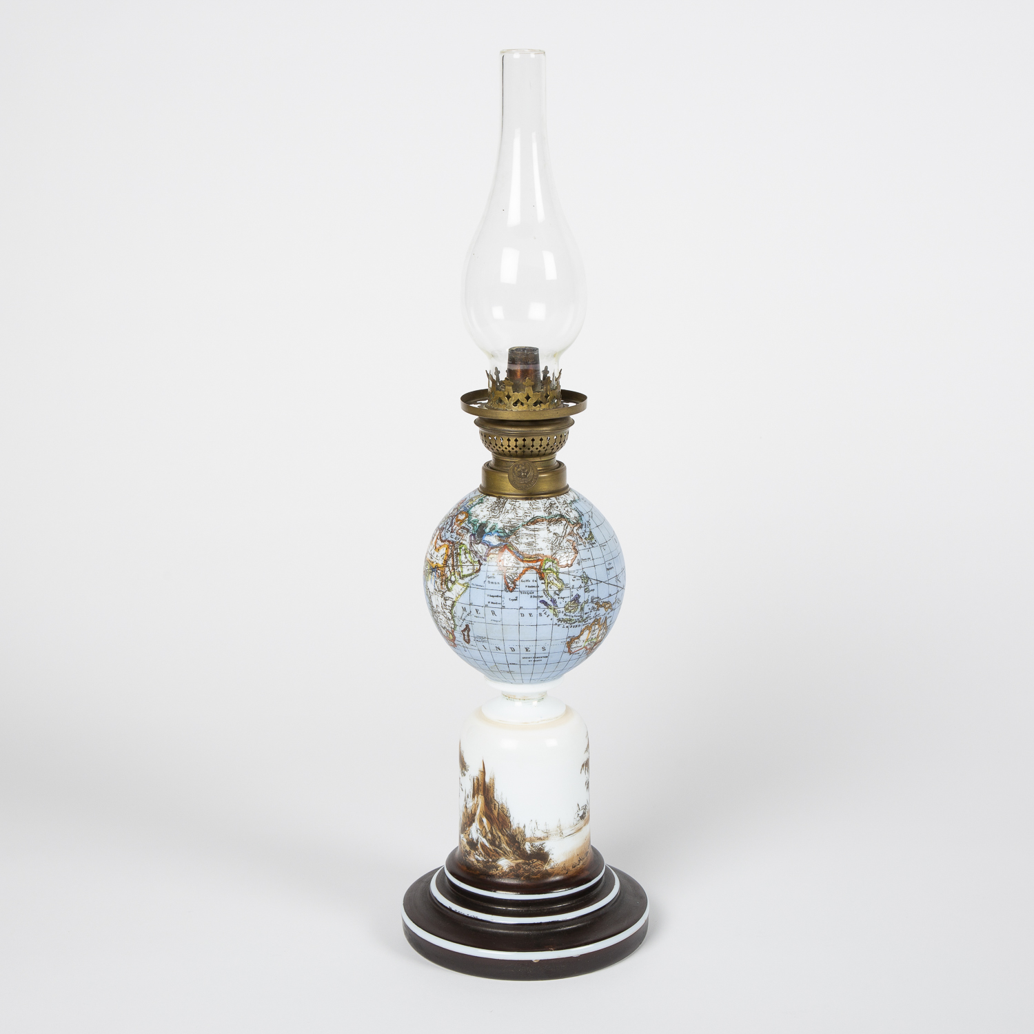 Late 19th century oil lamp with a terrestrial globe