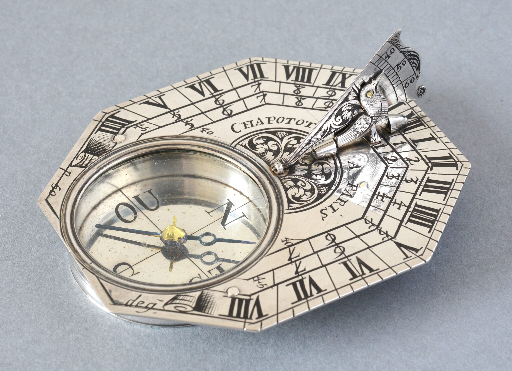 Silver horizontal sundial signed Chapotot à Paris made between 1681 and 1684