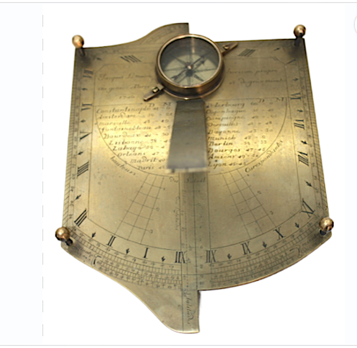 Museum inclining Meridian finder and sundial invented by Julien Leroy signed By Jacques Lemaire 1746
