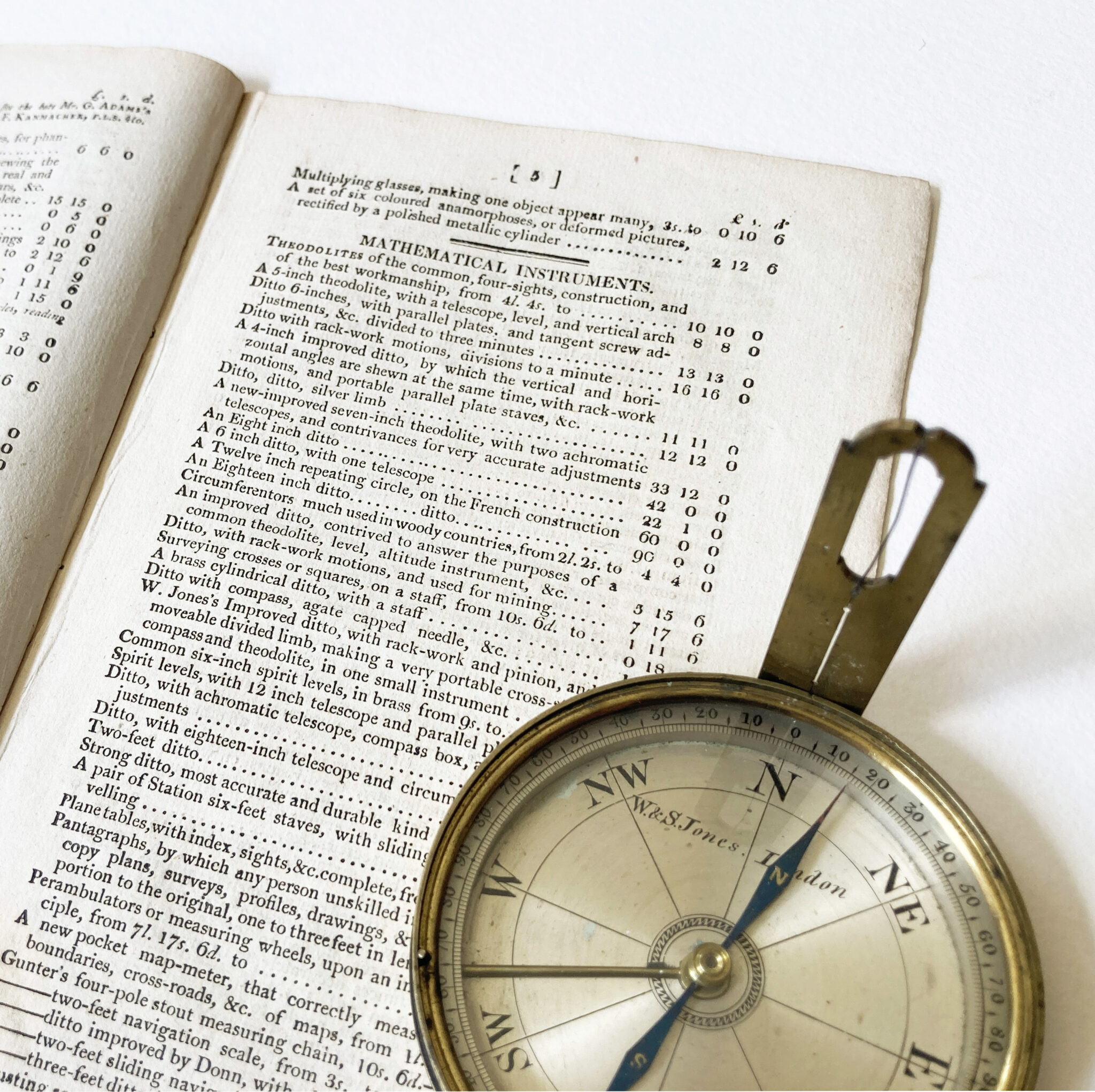 Fine W & S Jones miniature surveying compass, c.1815, offered with the Jones catalogue