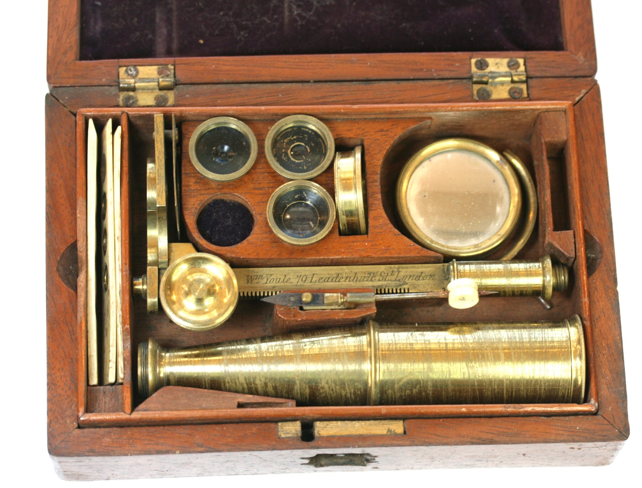 POCKET MICROSCOPE BY WILLIAM YULE  WITH ACCESSORIES, ( forceps, live box ) GOOD COND. ref 222
