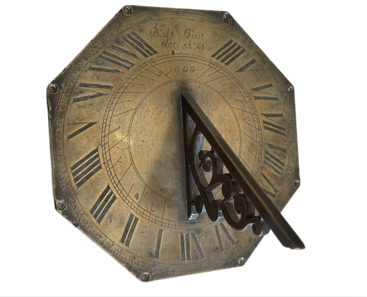 Museum Brass Horizontal sundial dated 1699 signed  N B  Nicolas Bion?