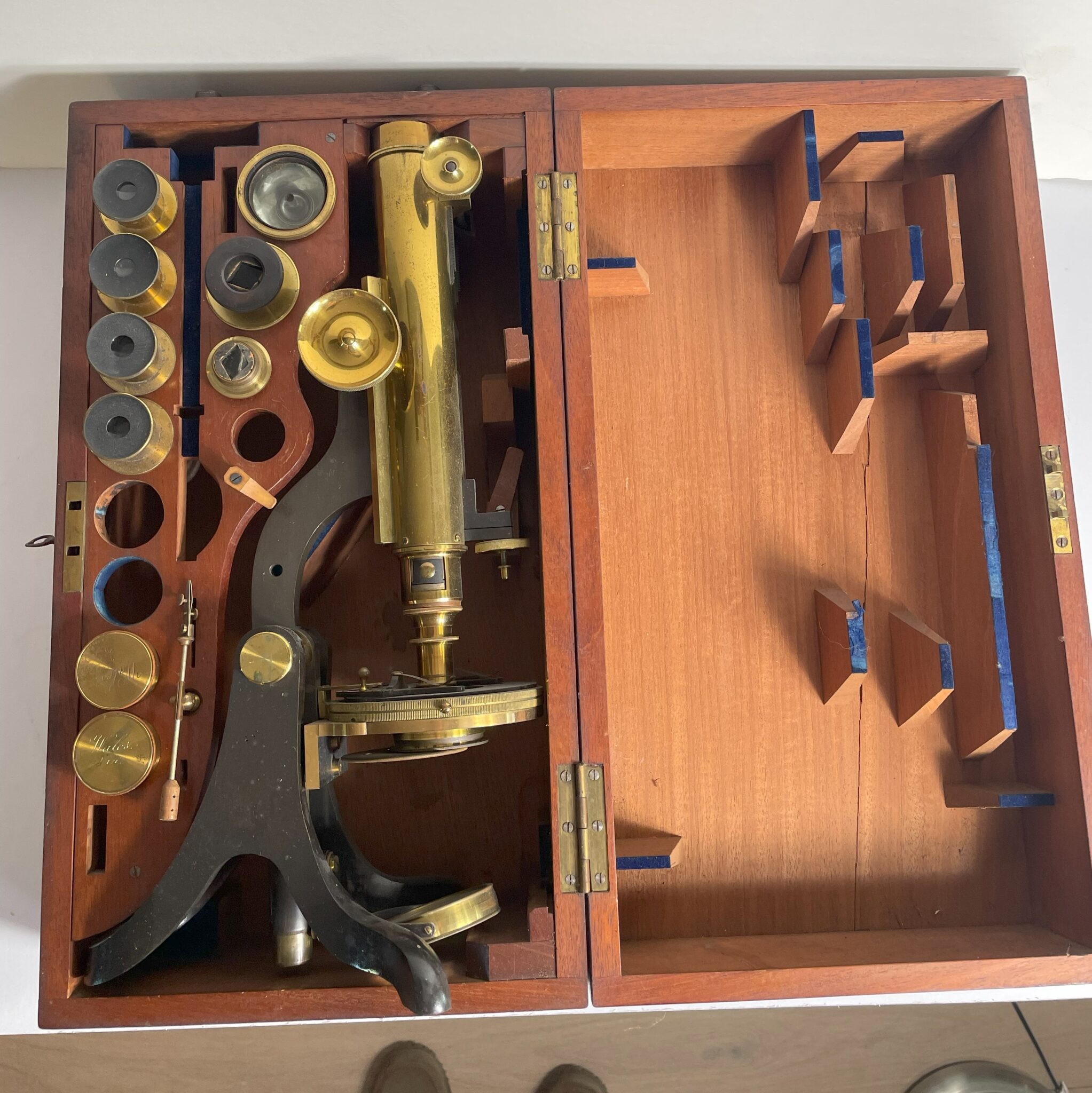 Cased and Signed Henry Crouch Binocular Microscope C. 1880.
