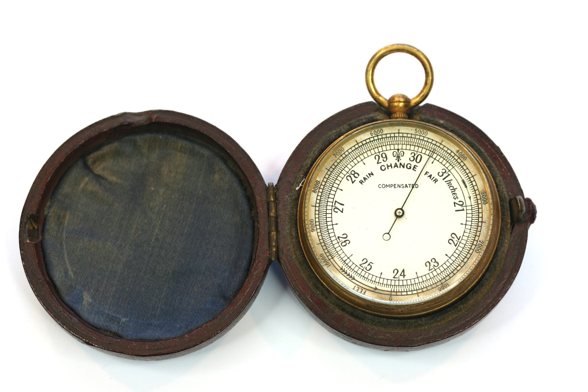 WORKING (polythene test ) GOLD PLATED POCKET BAROMETER WITH ORIG. CASE. ALL IN GOOD COND.