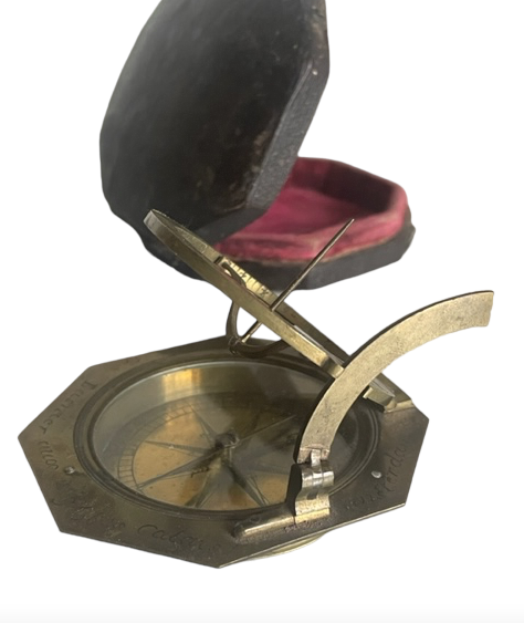 Equinoxial Brass Sundial rare signed Lasnier aux 2 Globes Paris  C. 1735 in original leather case.
