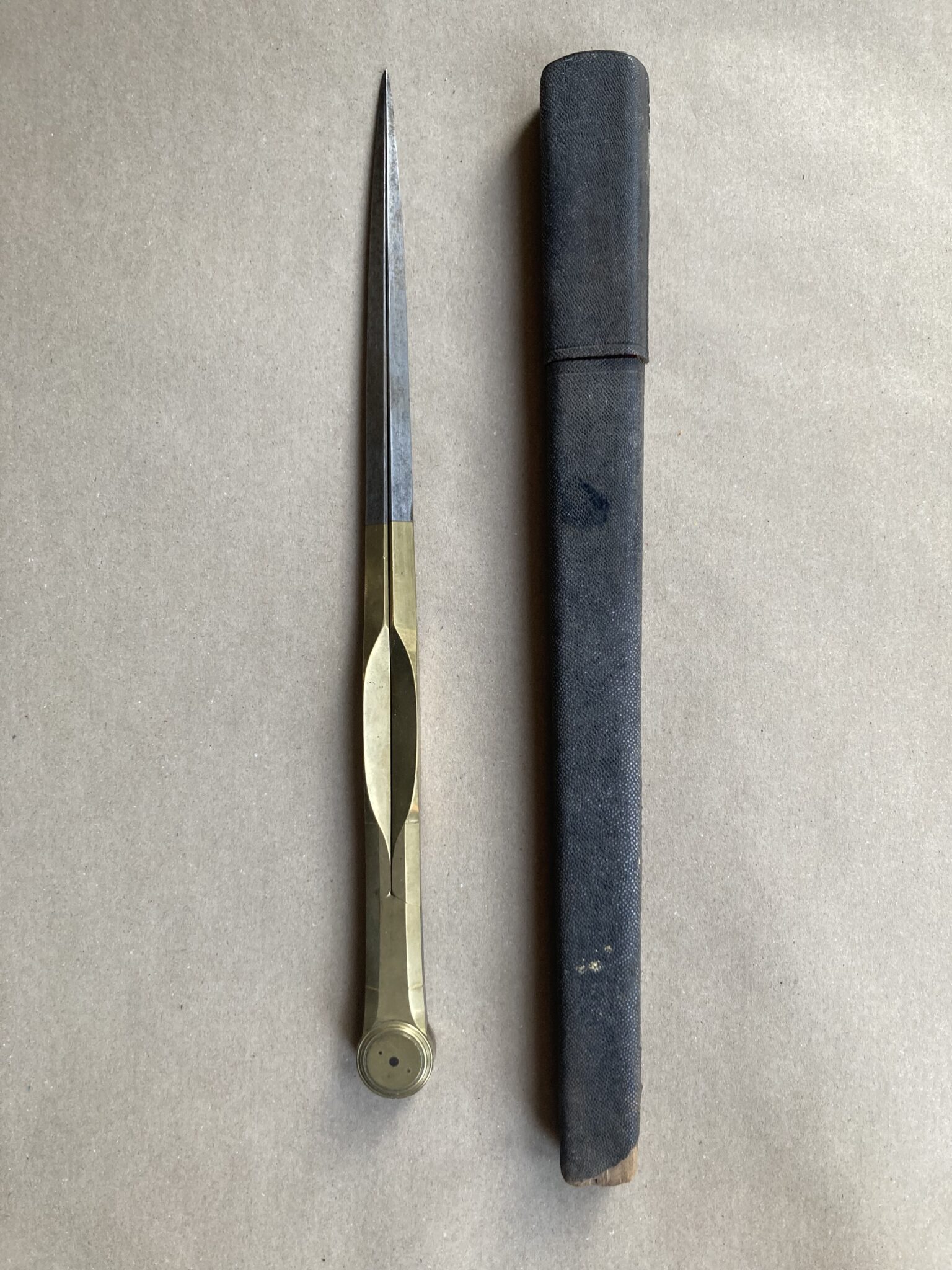 Massive Pair of Eighteenth century Brass and Steel Dividers in Fishskin Case