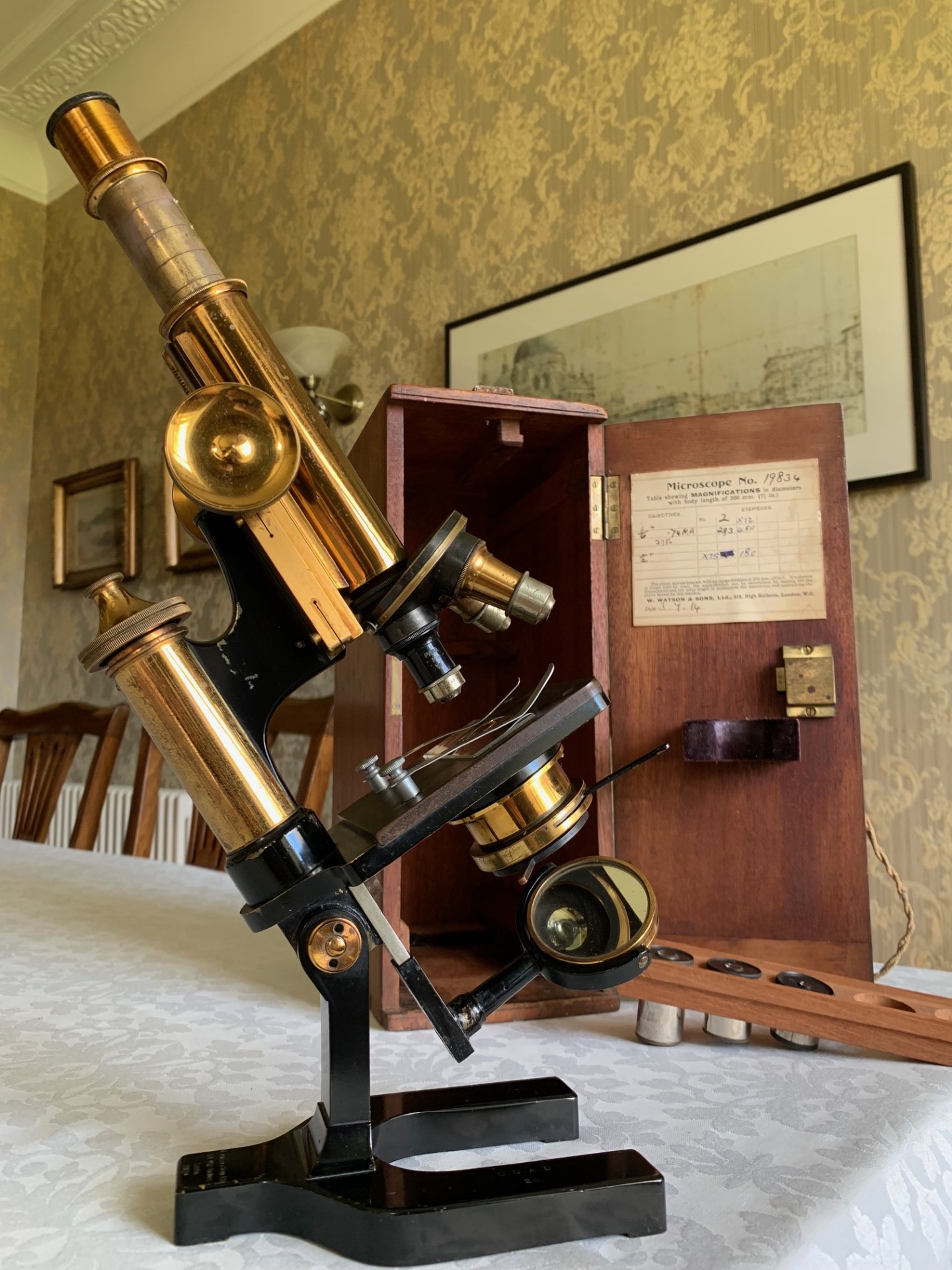 Antique W. Watson & Sons Ltd – Praxis Model Brass Microscope – circa 1914, Cased