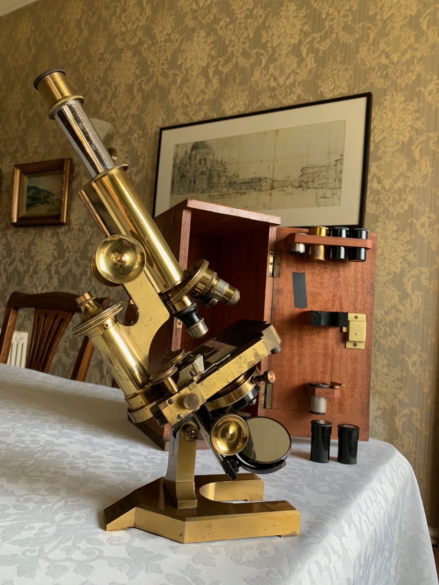 Antique R & J Beck Improved Continental Large Brass Microscope – c1910, Cased