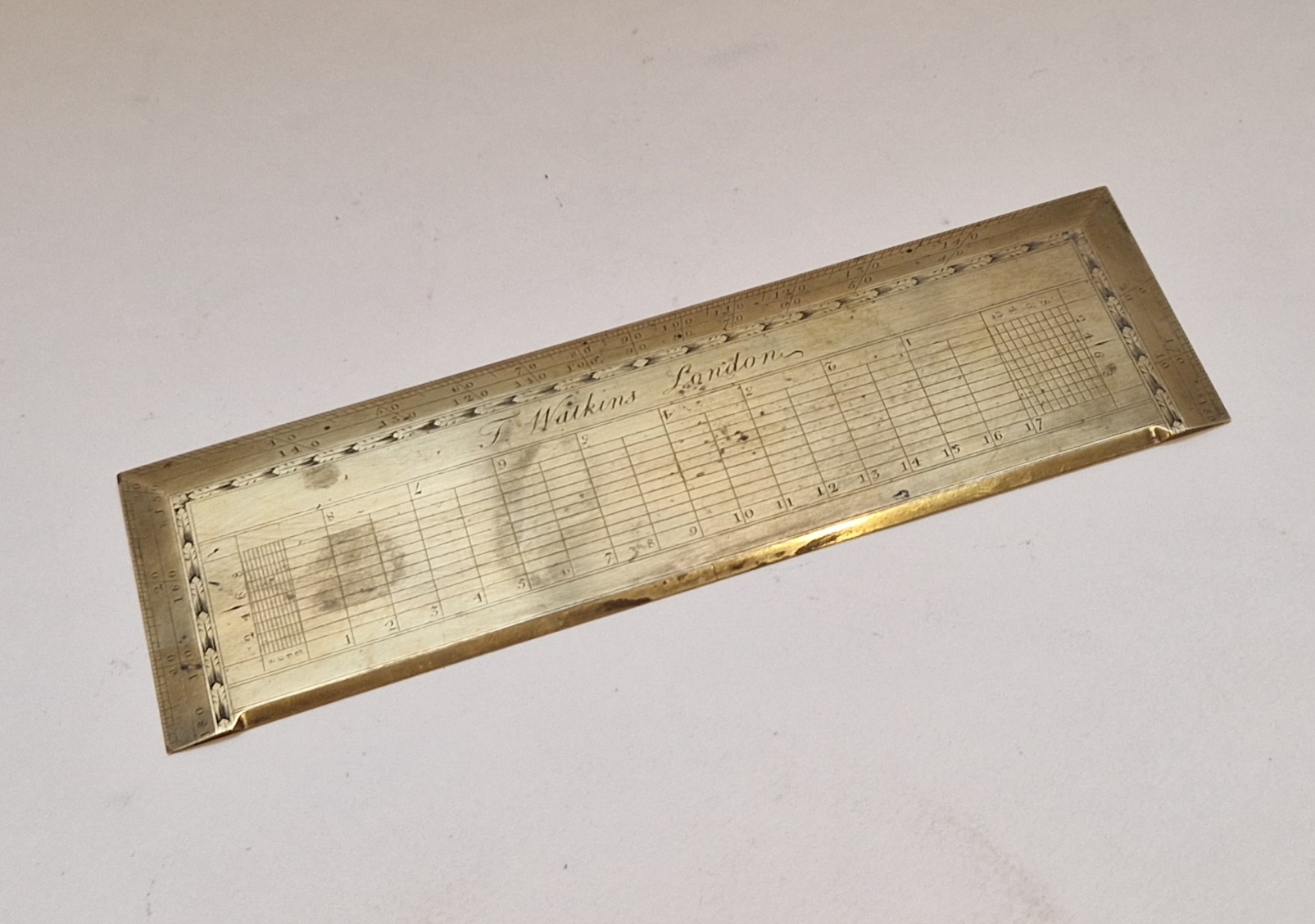 Brass rectangular protractor, by Francis Watkins, circa 1760