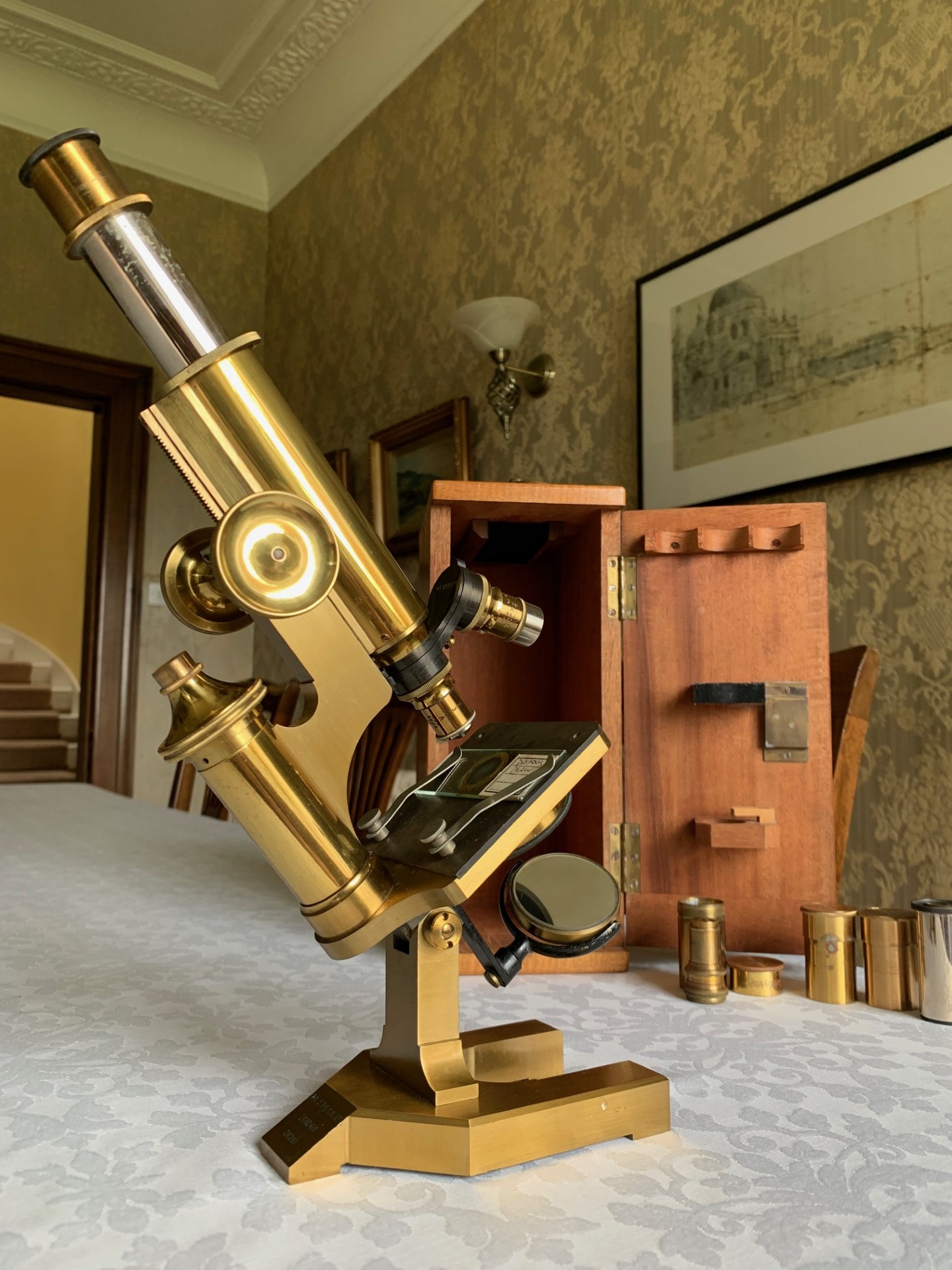 Antique R & J Beck – Continental Pattern Brass Microscope – circa 1910, Cased