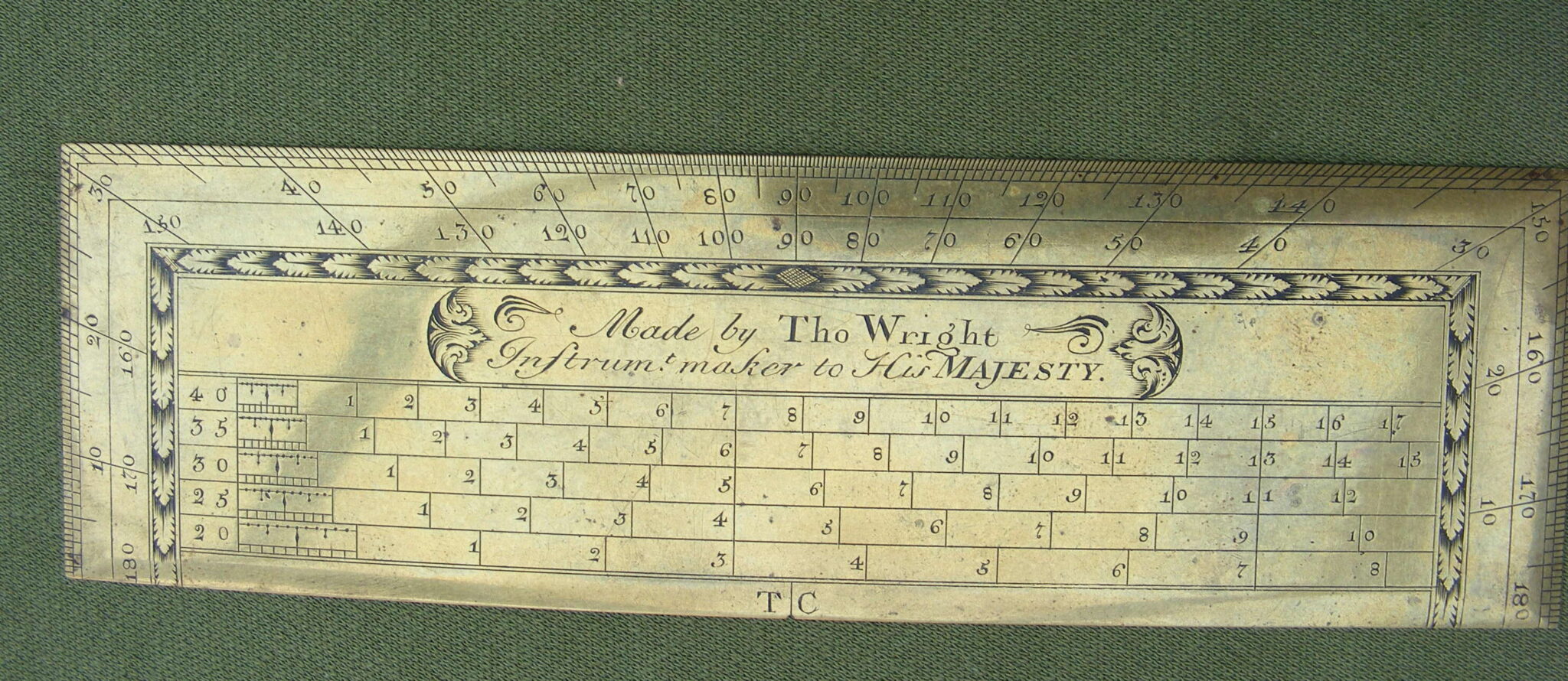 THOMAS WRIGHT BRASS PROTRACTOR & SCALE RULE