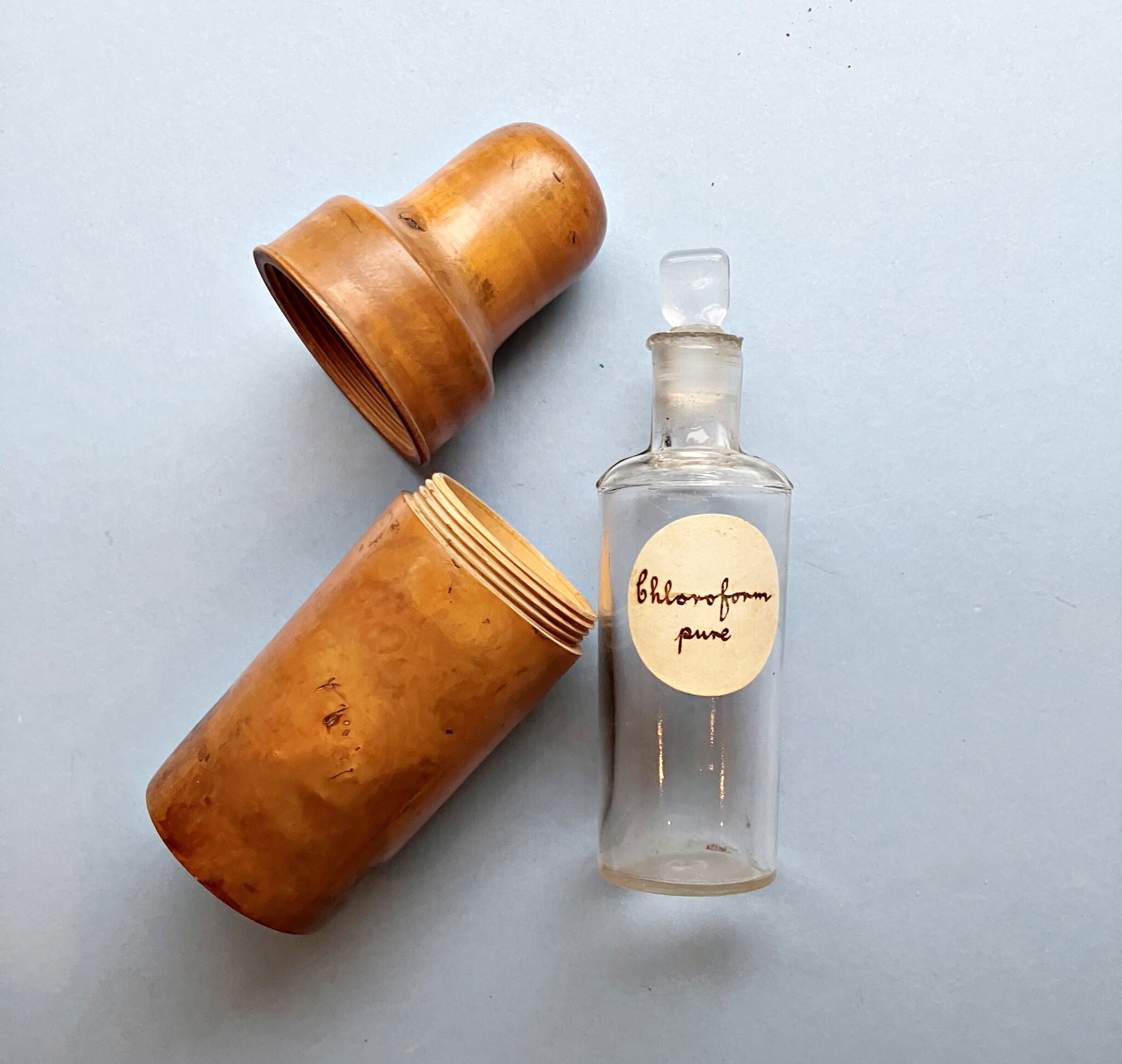 19th-Century Chloroform Bottle in Boxwood Case