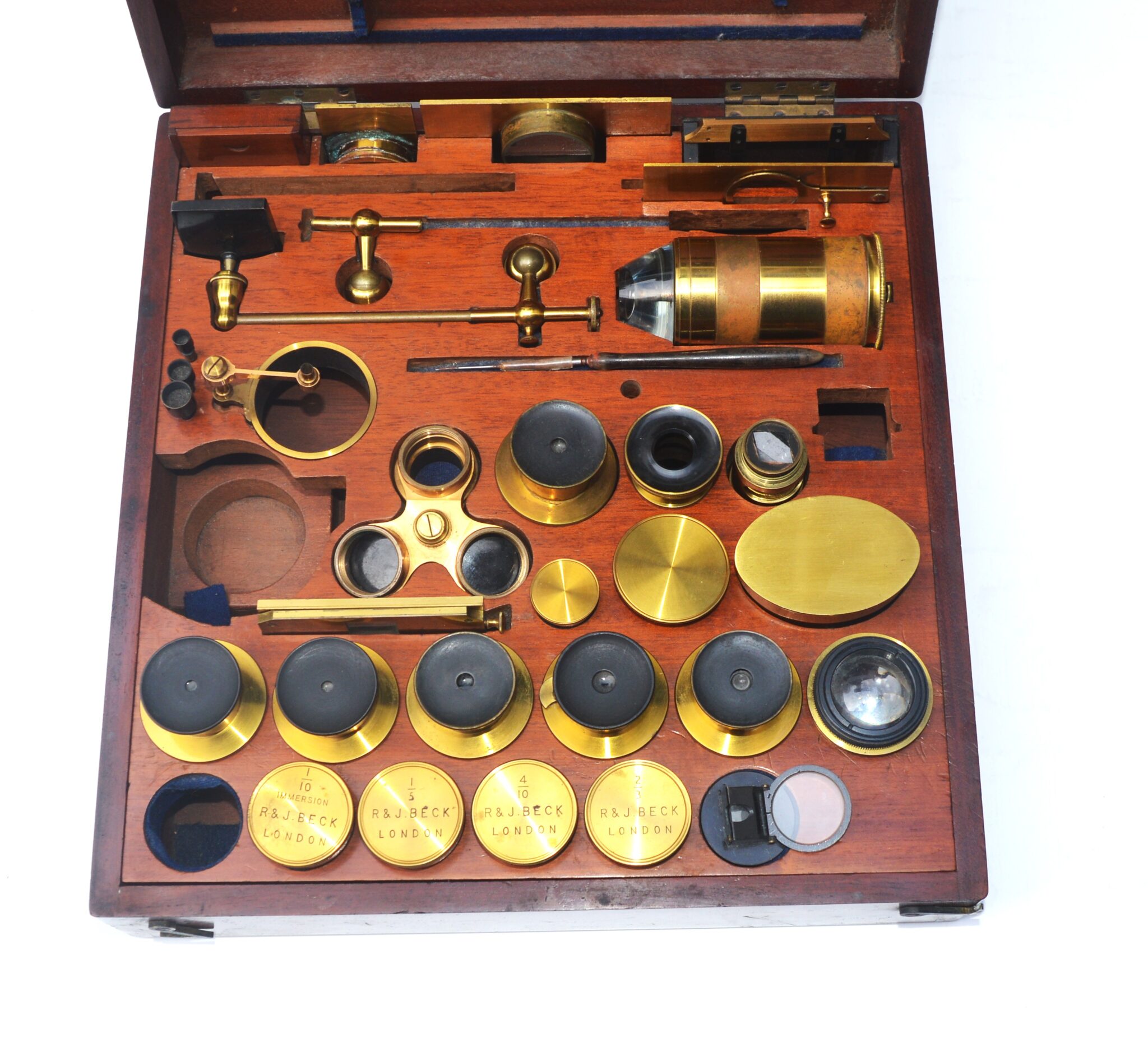 Microscope accessories in case – R & J Beck.