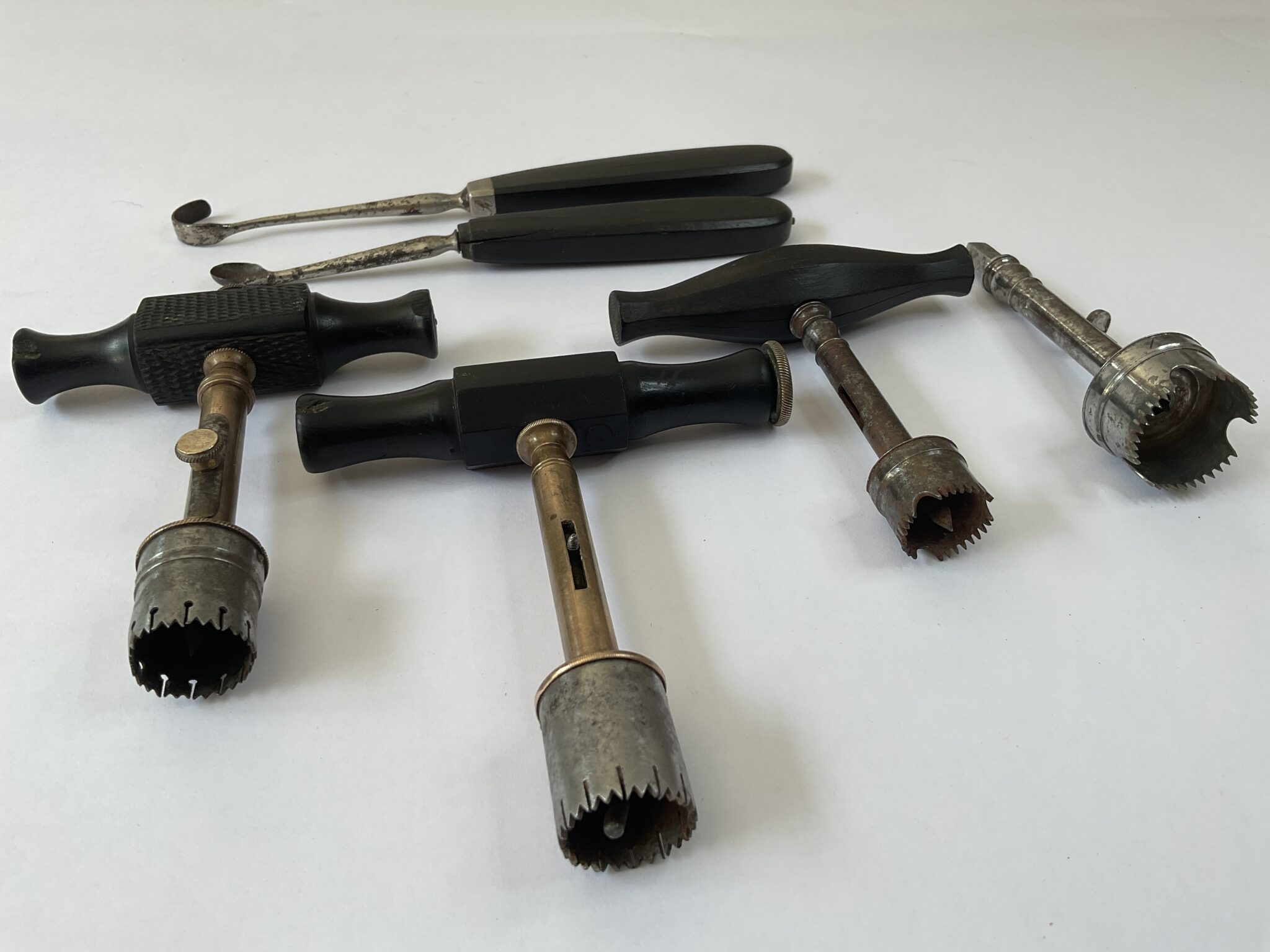 Collection of six 19th century trepanning tools