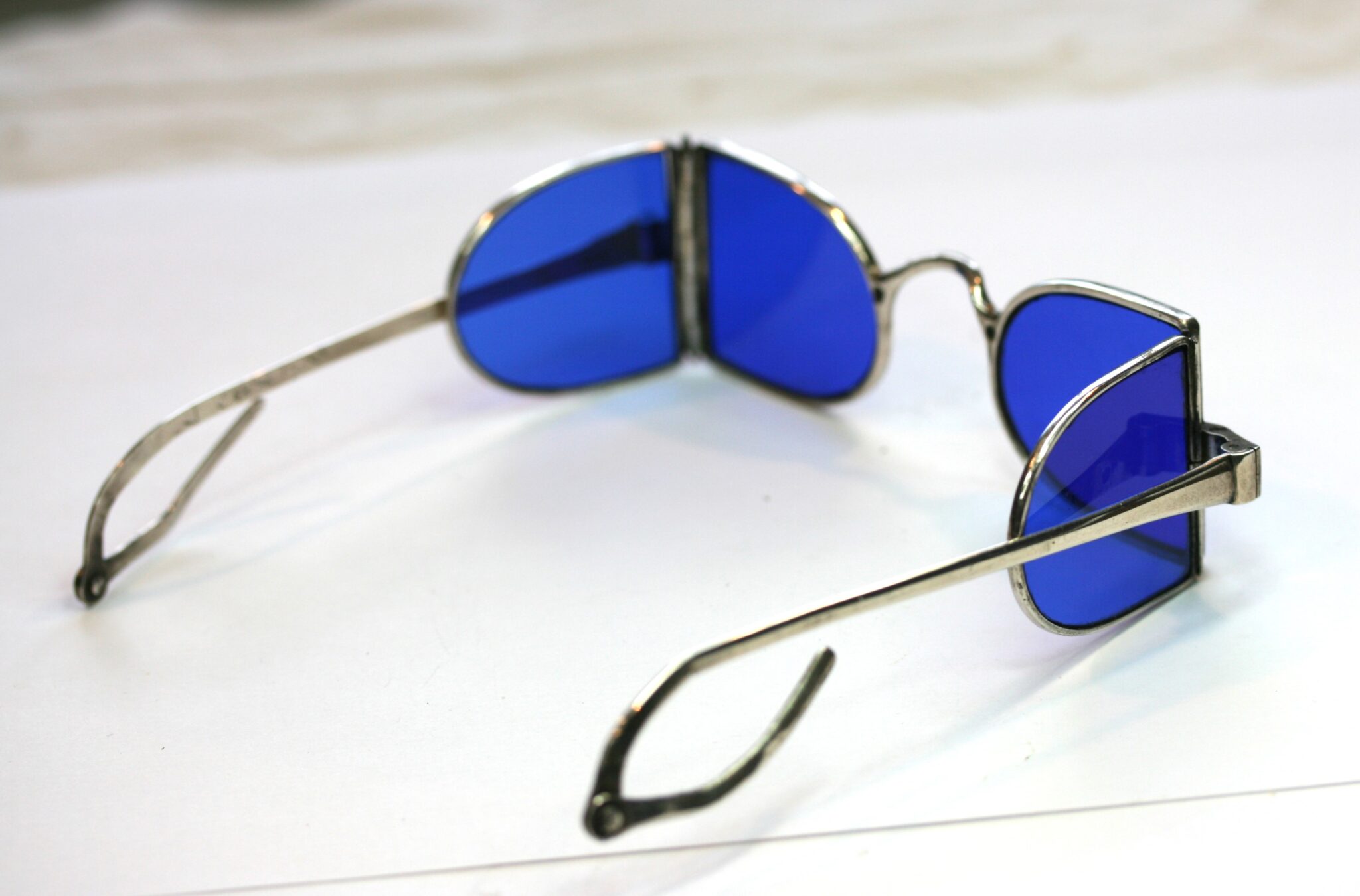 TURNED ENDS, SILVER 4 LENS SPECTACLES ,HALLMARKED JOHN HARRIS IV , 1822,  LENSES BLUE NO POWER