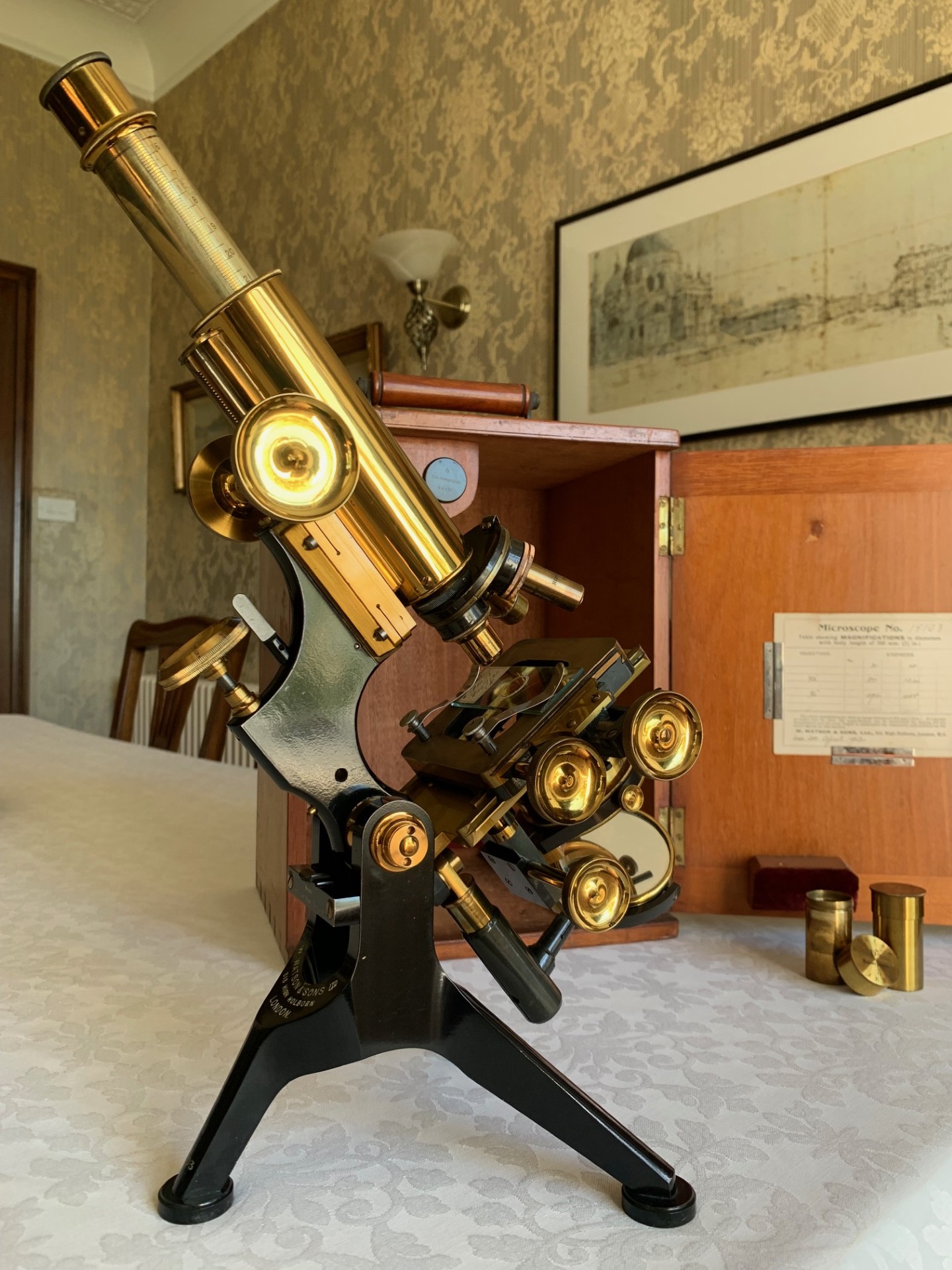 Antique W. Watson & Sons Ltd – Edinburgh-H Brass Microscope – circa 1912, Cased