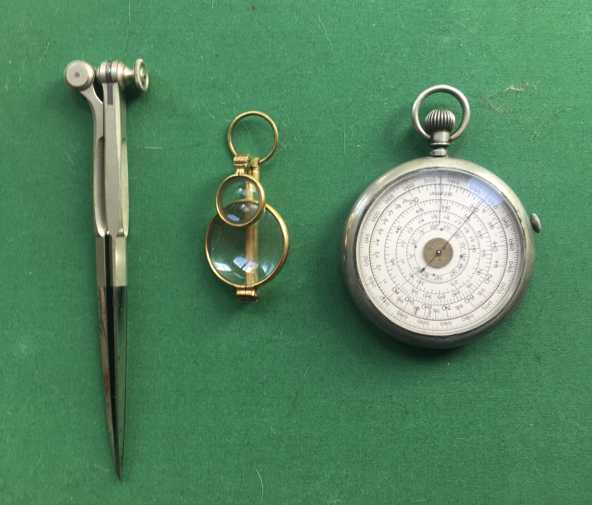 Triple Dividers, Gilt Metal Pocket Telescope/monocular/spyglass, Unsigned Calculigraphe type Circular Slide Rule