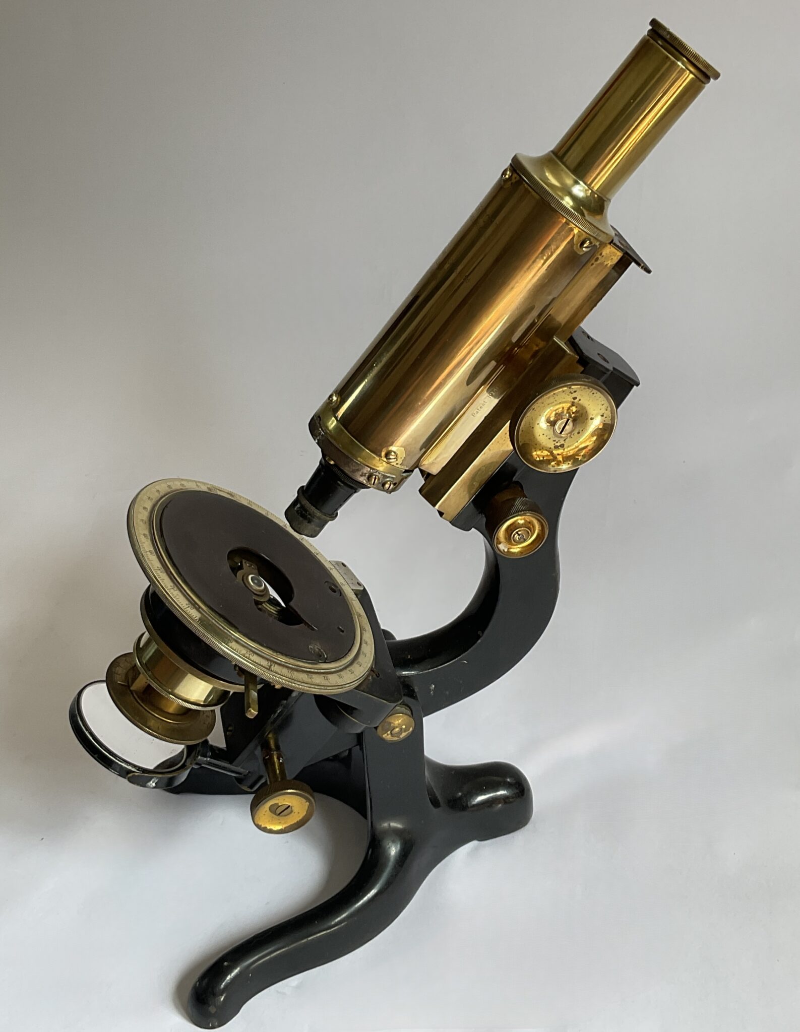 Antique specialist brass petrological microscope with case c1920.
