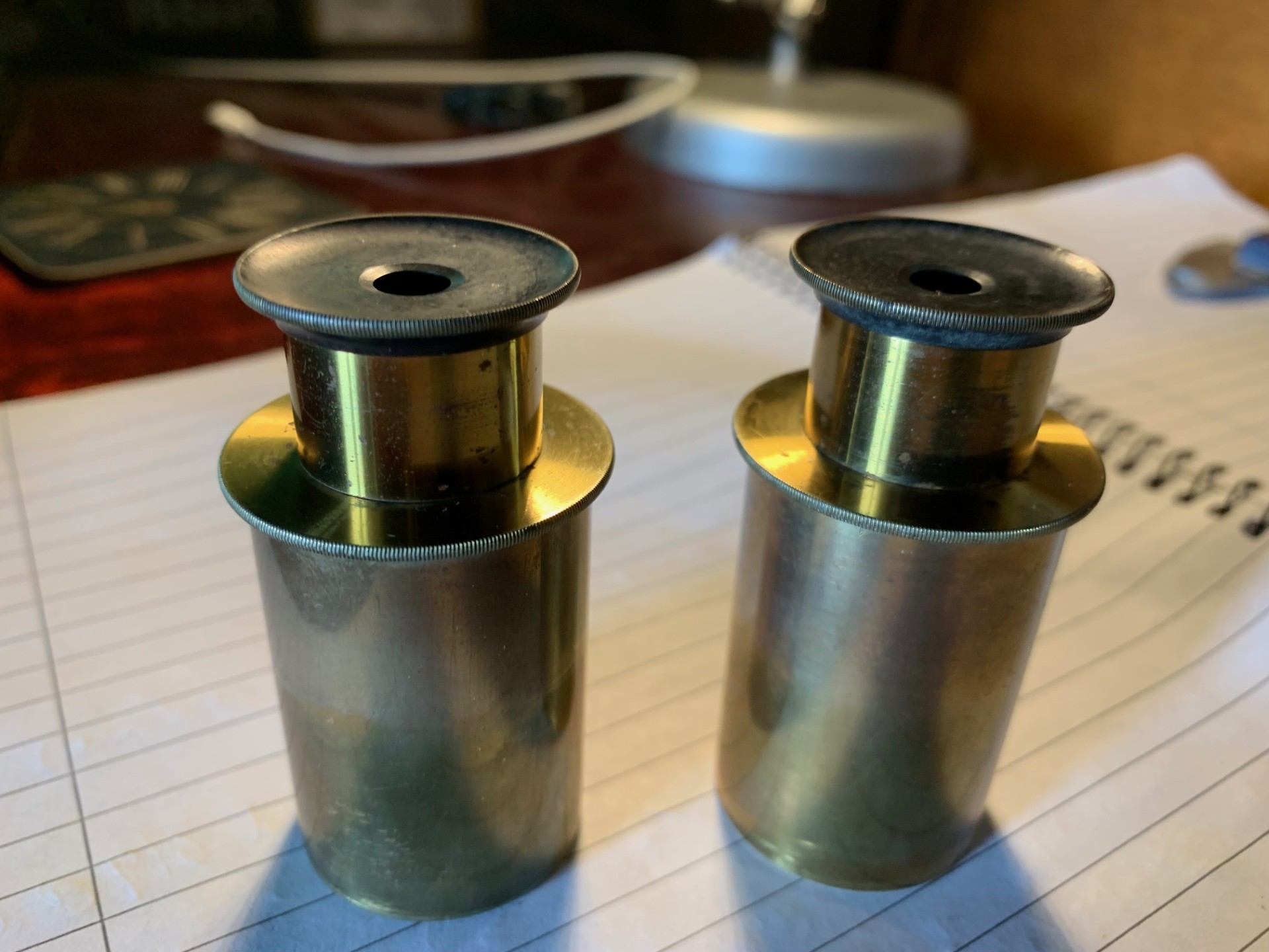 Antique Pair of Top-hat Microscope Eyepieces ~6x Magnification 33.6 mm Dia Fitment
