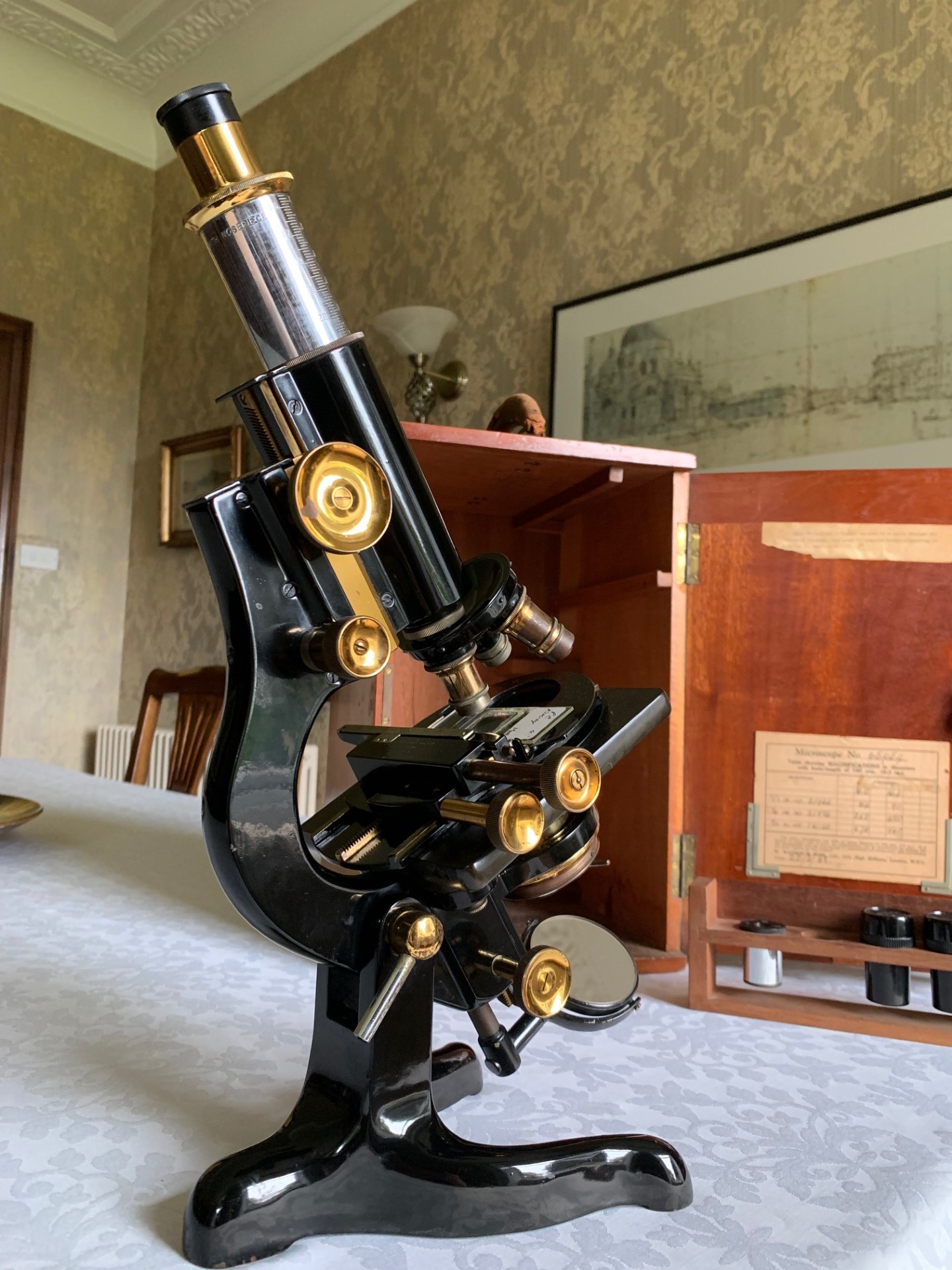 Vintage W. Watson & Sons Ltd – Service Monocular Brass Microscope – c1938, Cased