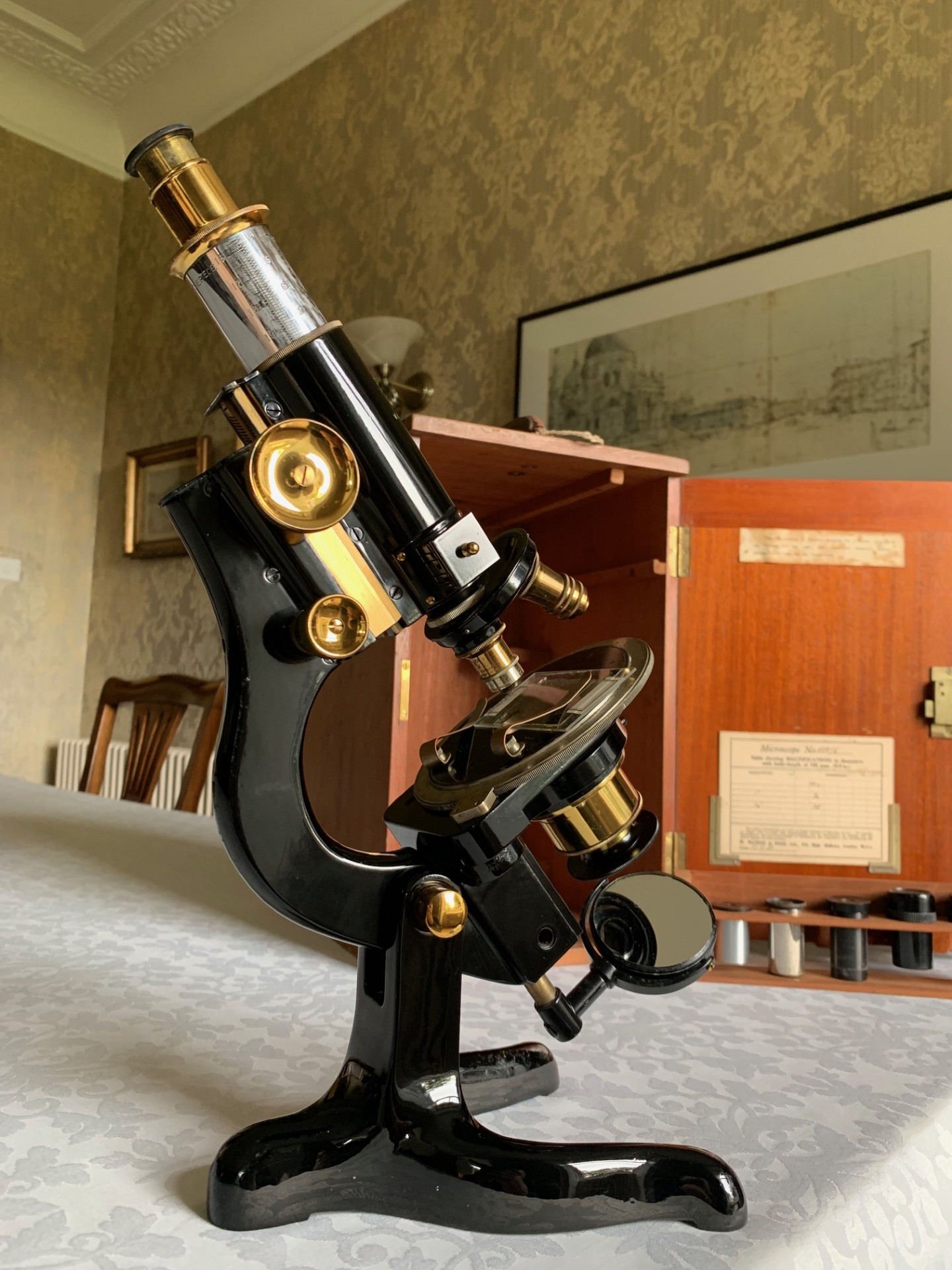 Vintage W. Watson & Sons Ltd – Service Petrological Brass Microscope – c1933, Cased