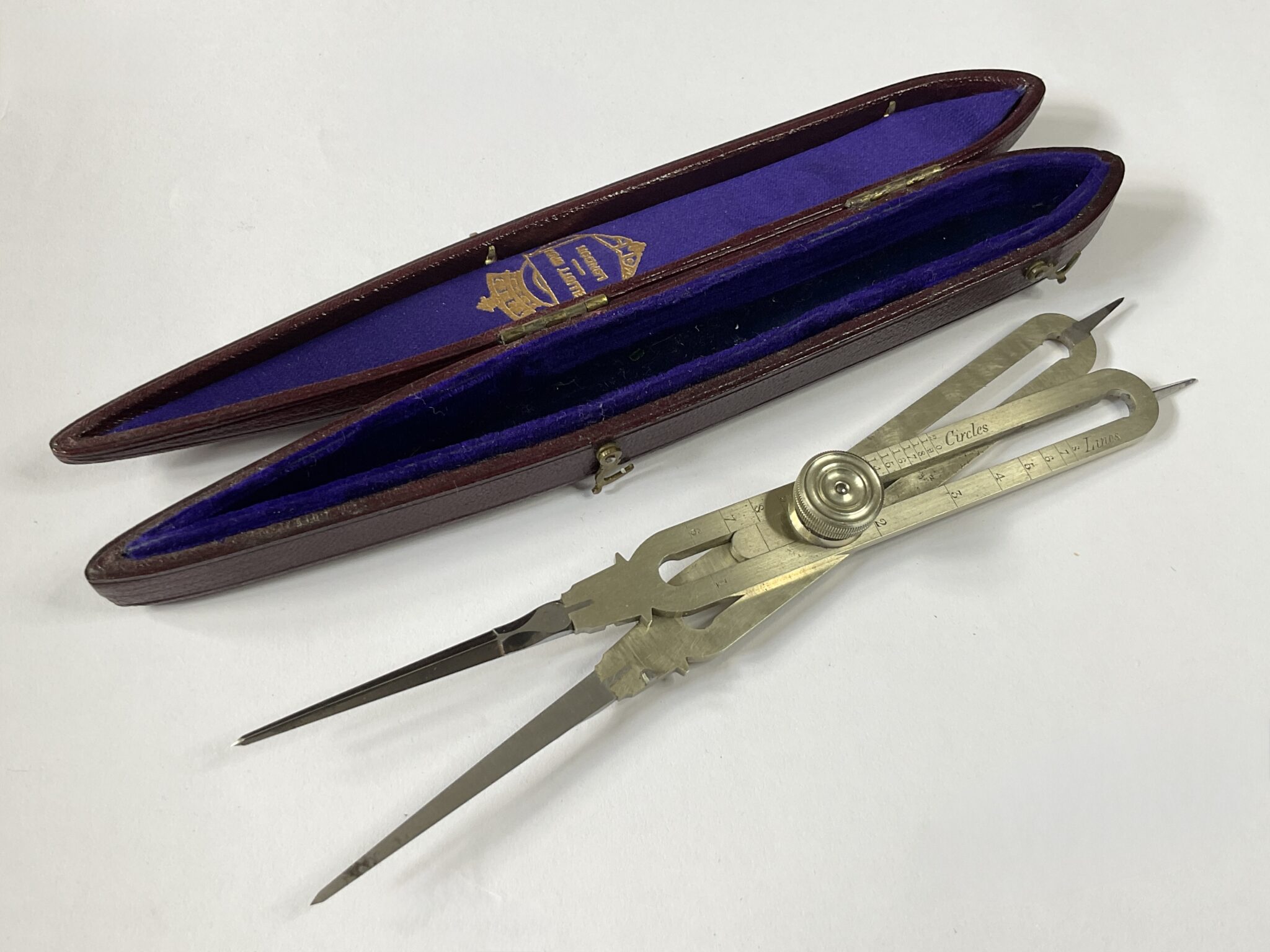 Cased German silver dividers