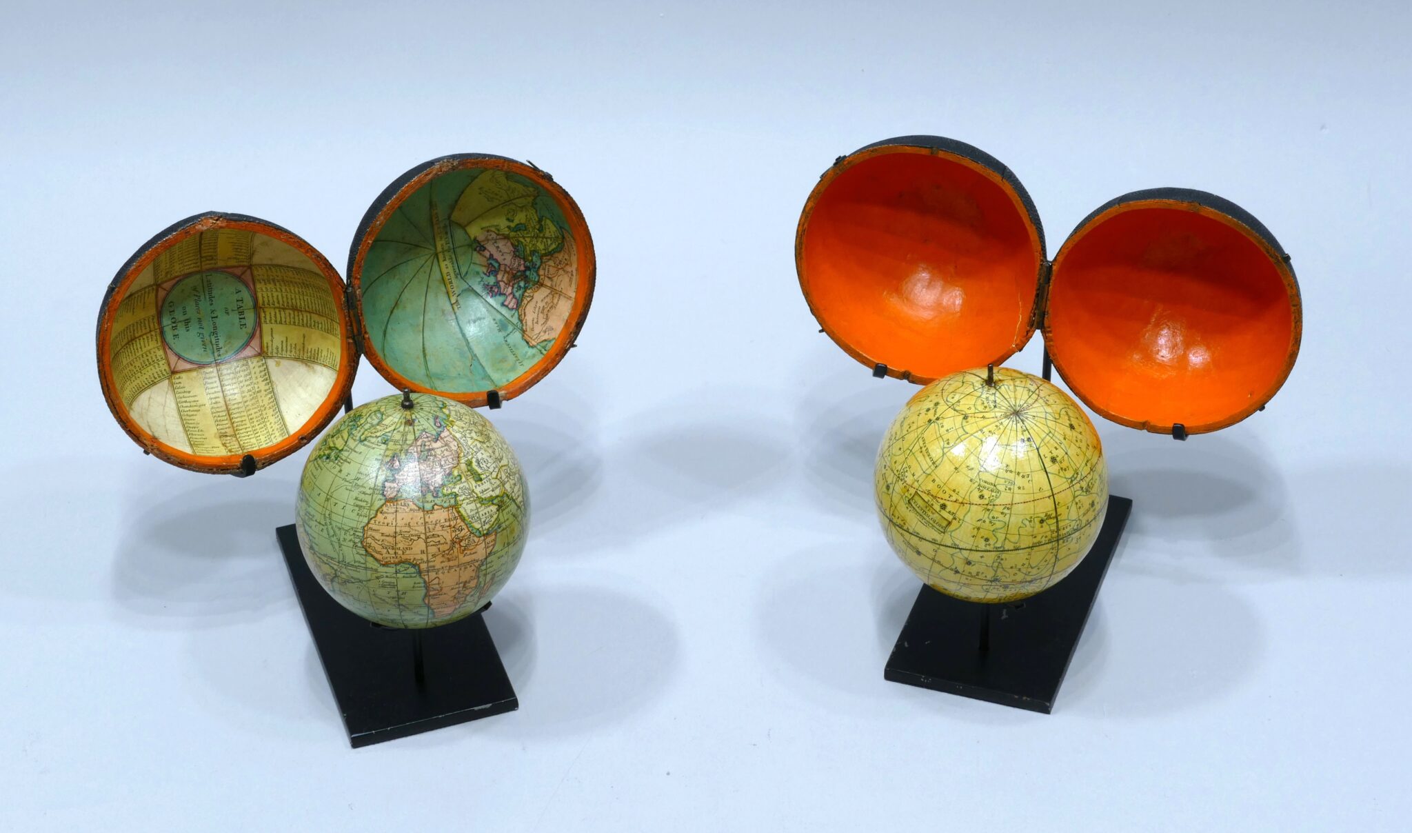 Pair of terrestrial and celestial pocket globe by Cary London dated 1791
