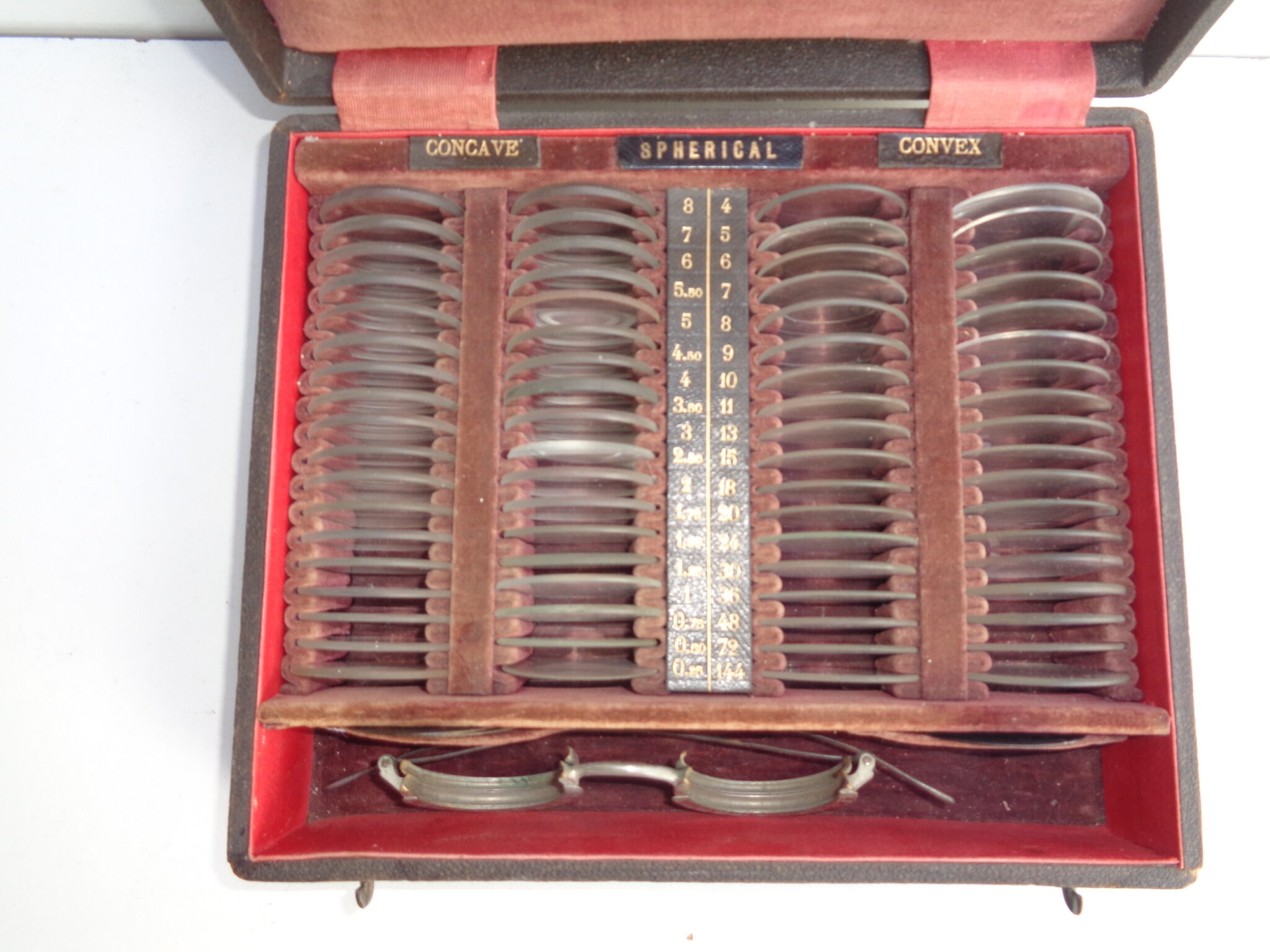 Optician’s test case with eyeglass lenses, late 19th century,
