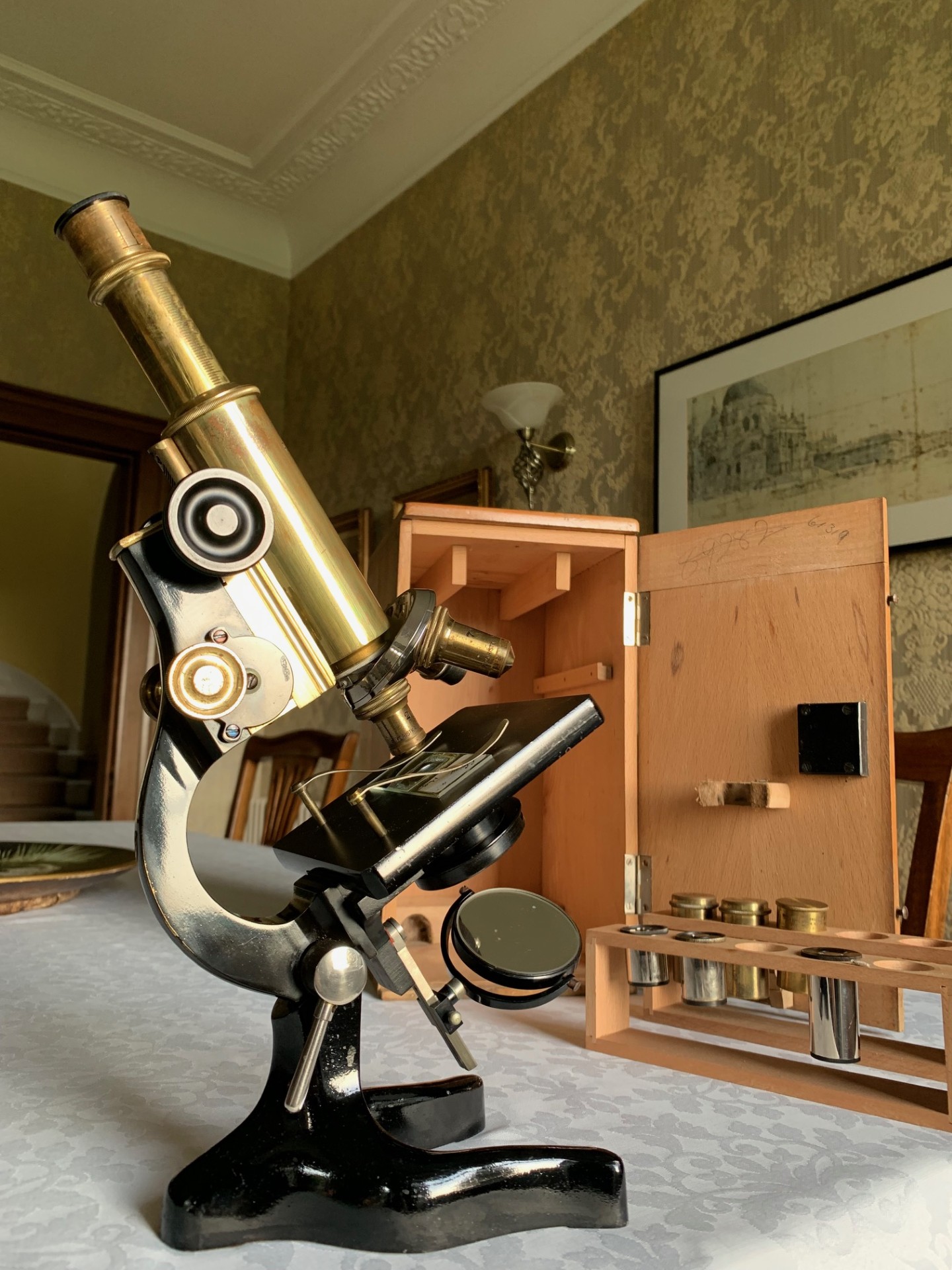 Vintage F. Koristka of Milan – Brass Monocular Microscope – circa 1920s, Cased
