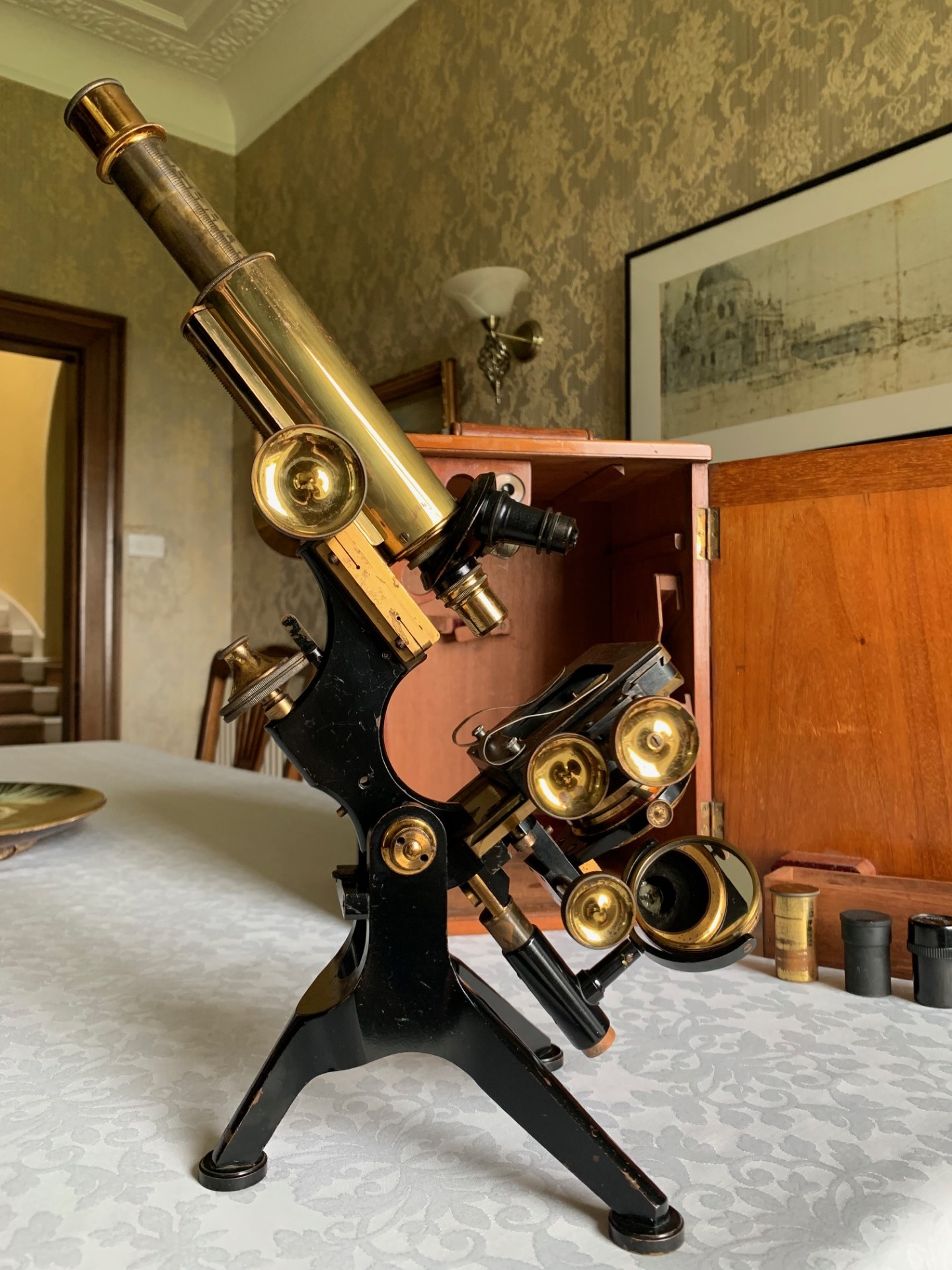 Antique W. Watson & Sons Ltd – Edinburgh-H Brass Microscope – circa 1914, Cased