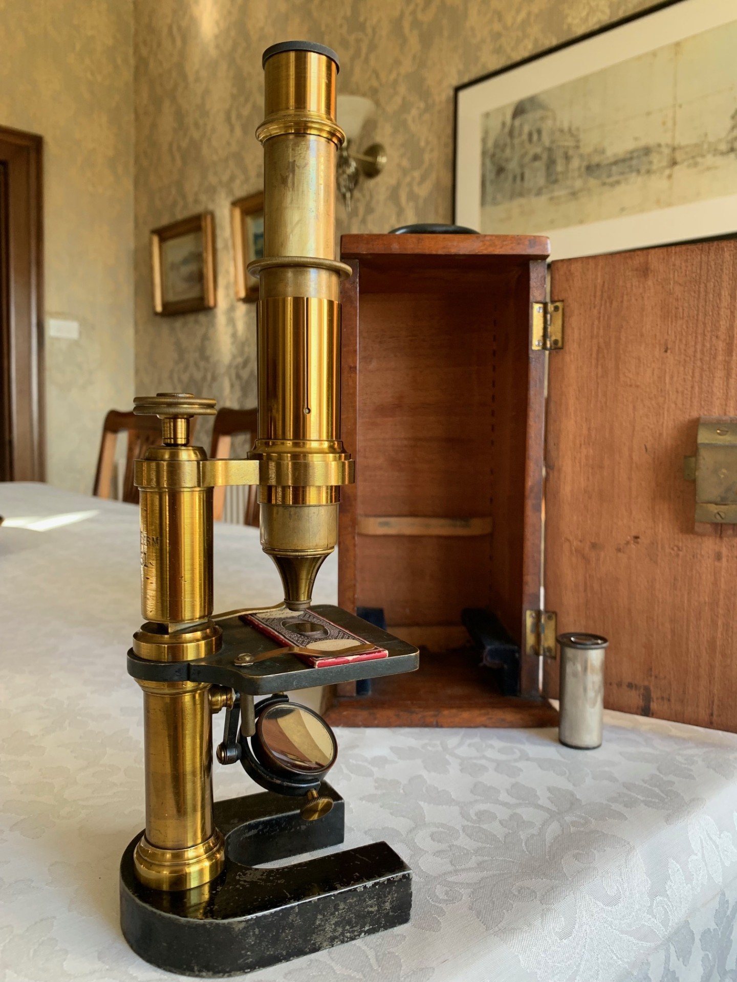 Antique Hartnack & Prazmowski Compact Monocular Brass Microscope – c1880, Cased